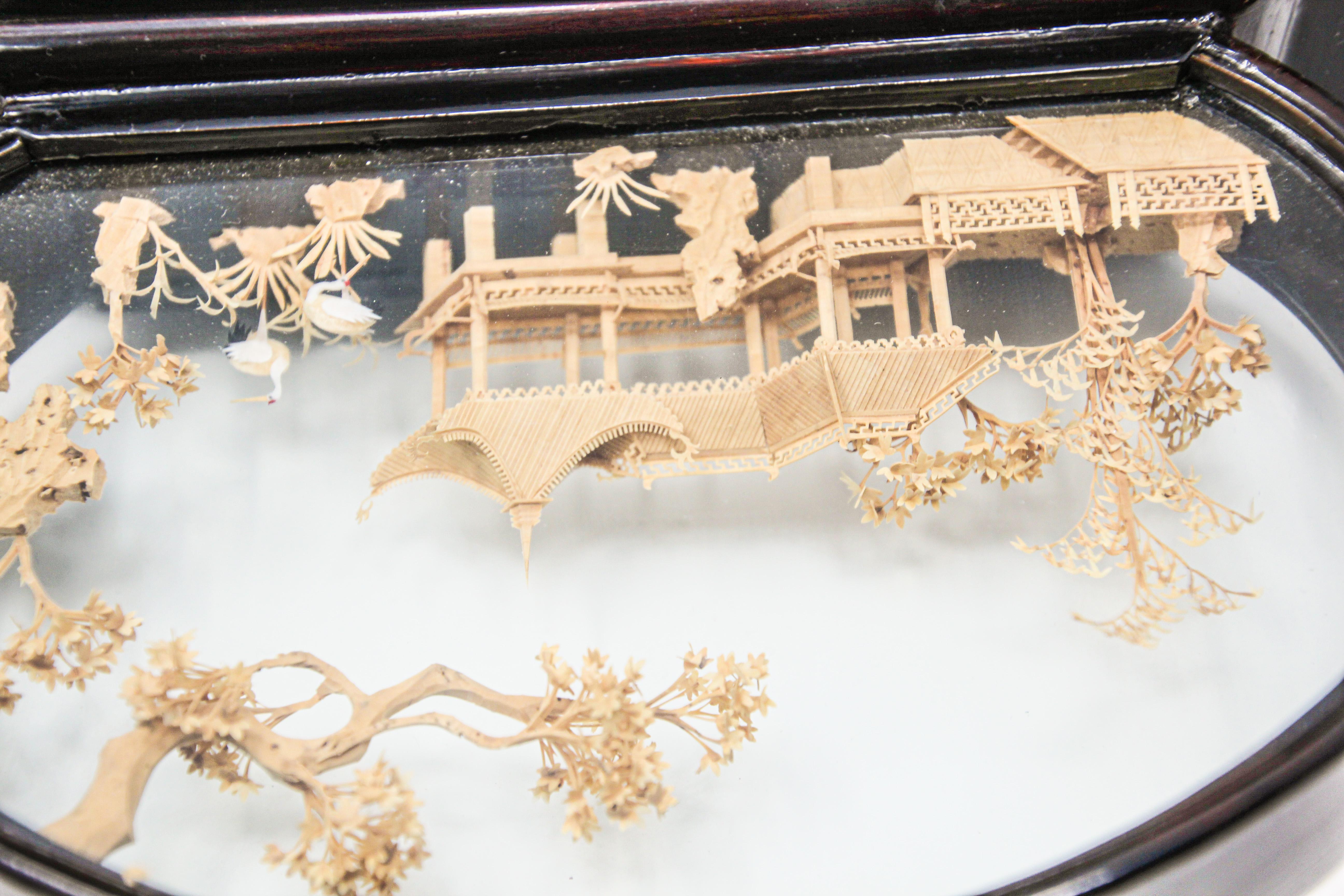 Chinese San You Miniature Architectural Diorama Carved Cork Scene 4