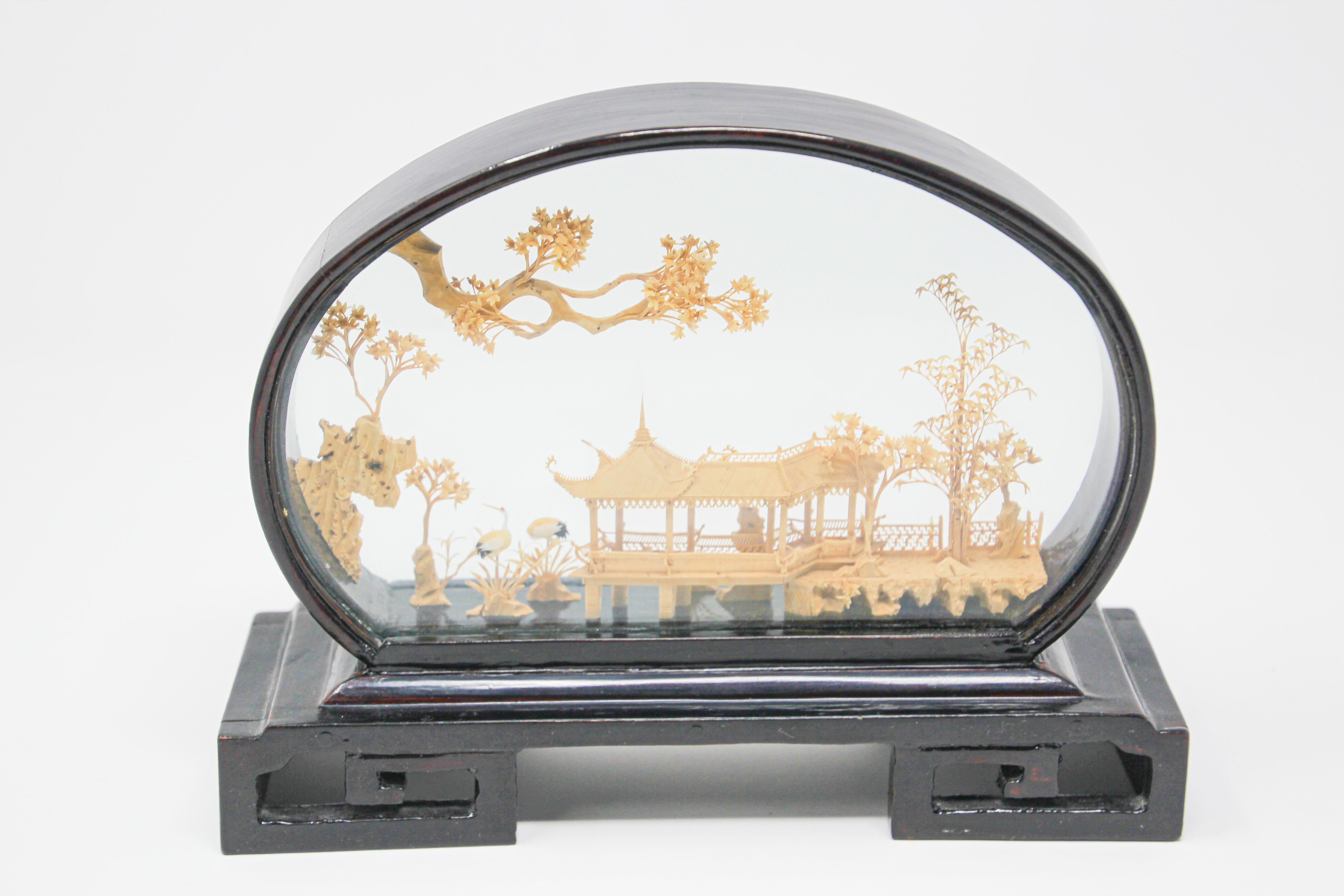 Chinese San You Miniature Architectural Diorama Carved Cork Scene 5