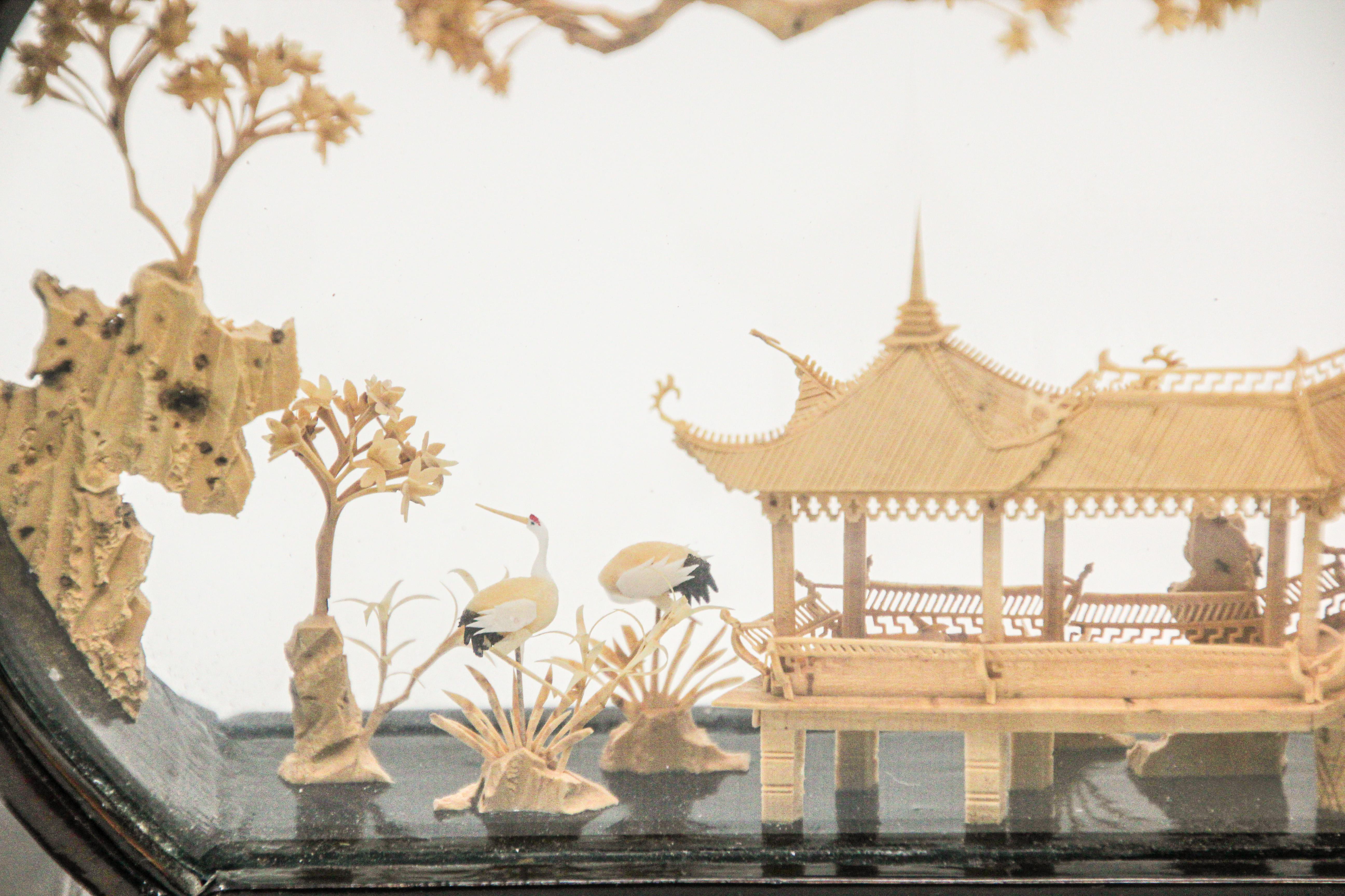 Chinese San You Miniature Architectural Diorama Carved Cork Scene 7