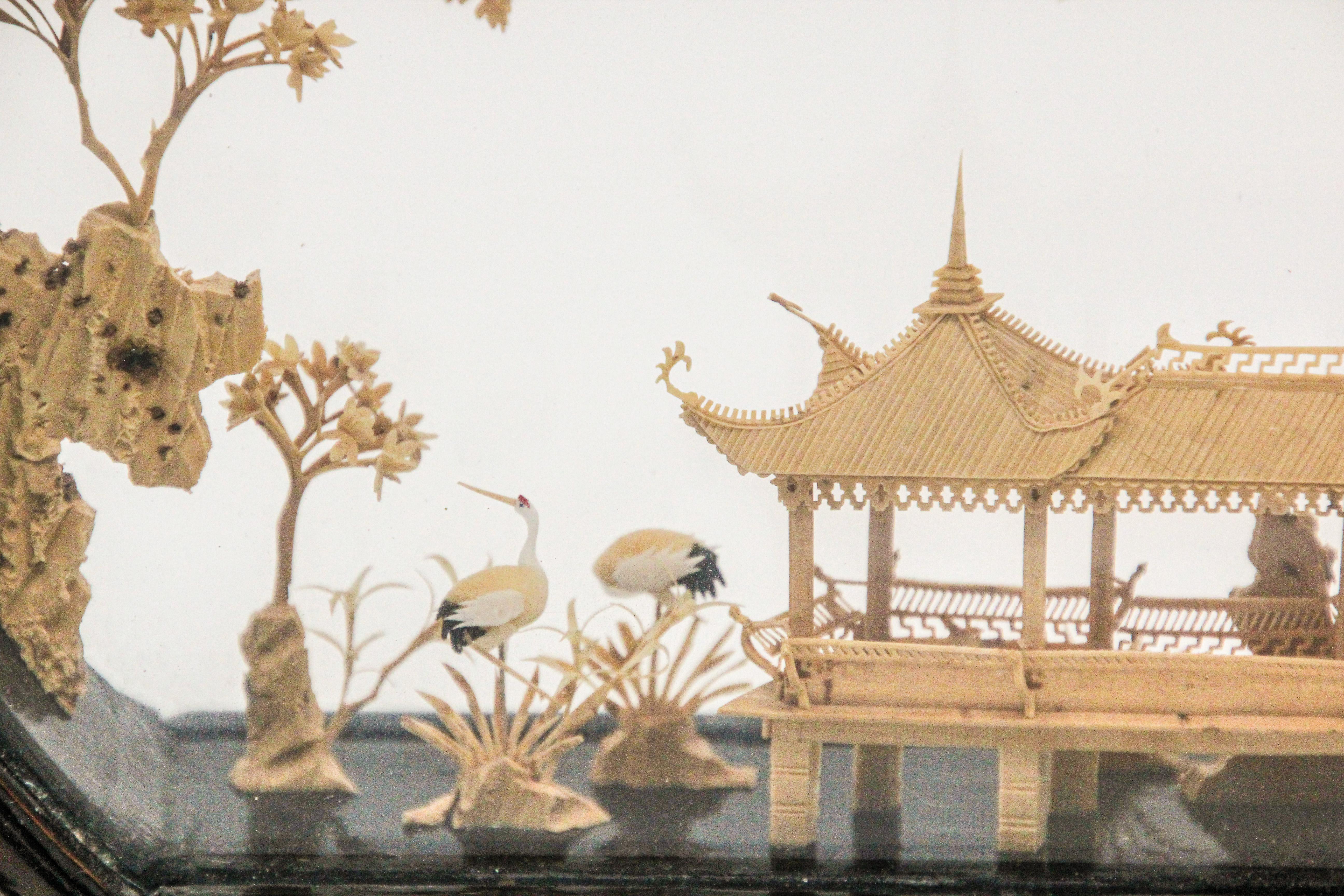 Chinese San You Miniature Architectural Diorama Carved Cork Scene 8