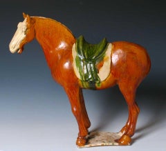 Chinese Sancai Glazed Ceramic Horse Figure, Tang Dynasty
