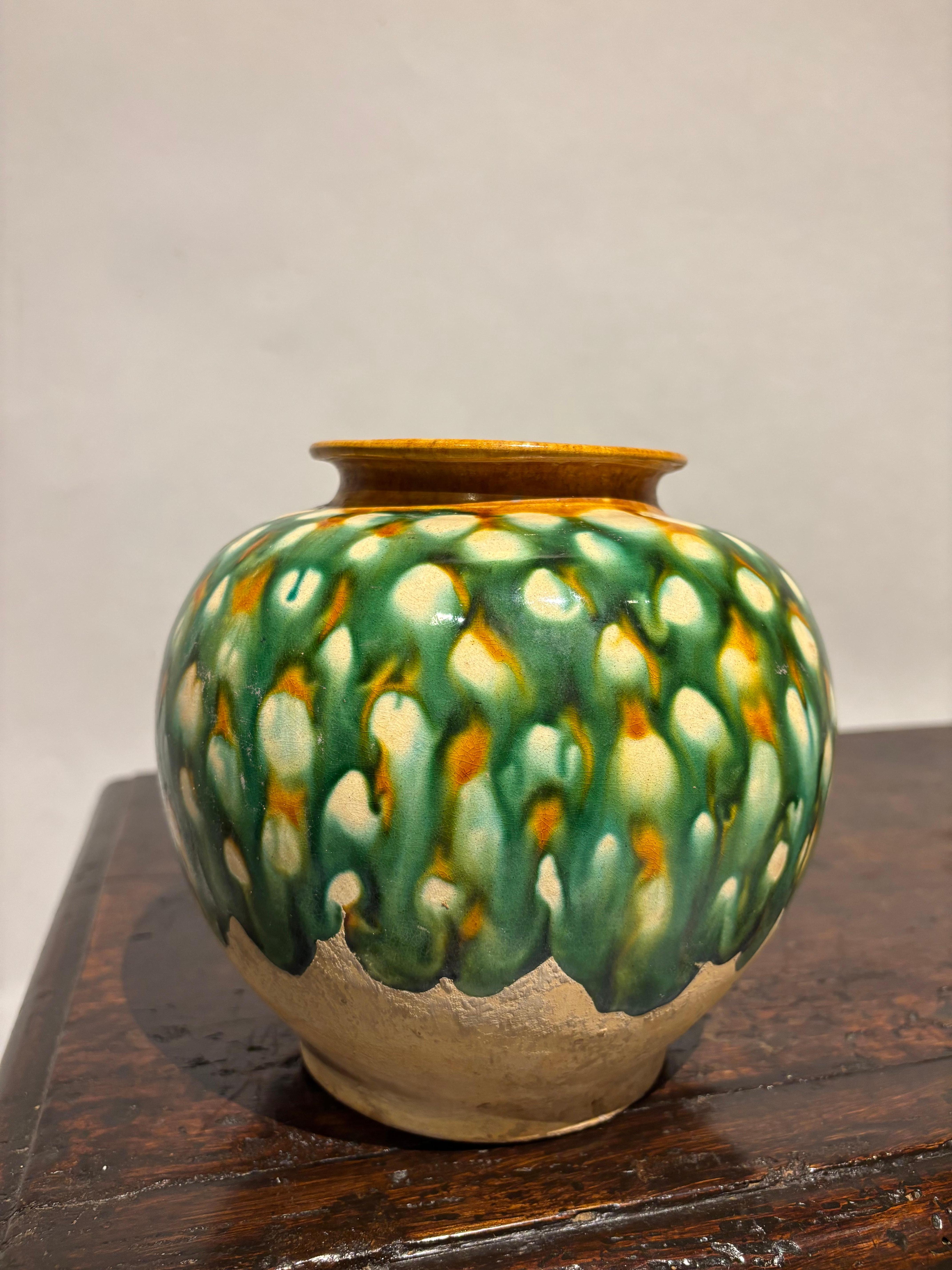 Chinese Tang Dynasty Style Sancai Glazed Ceramic Jar For Sale 9