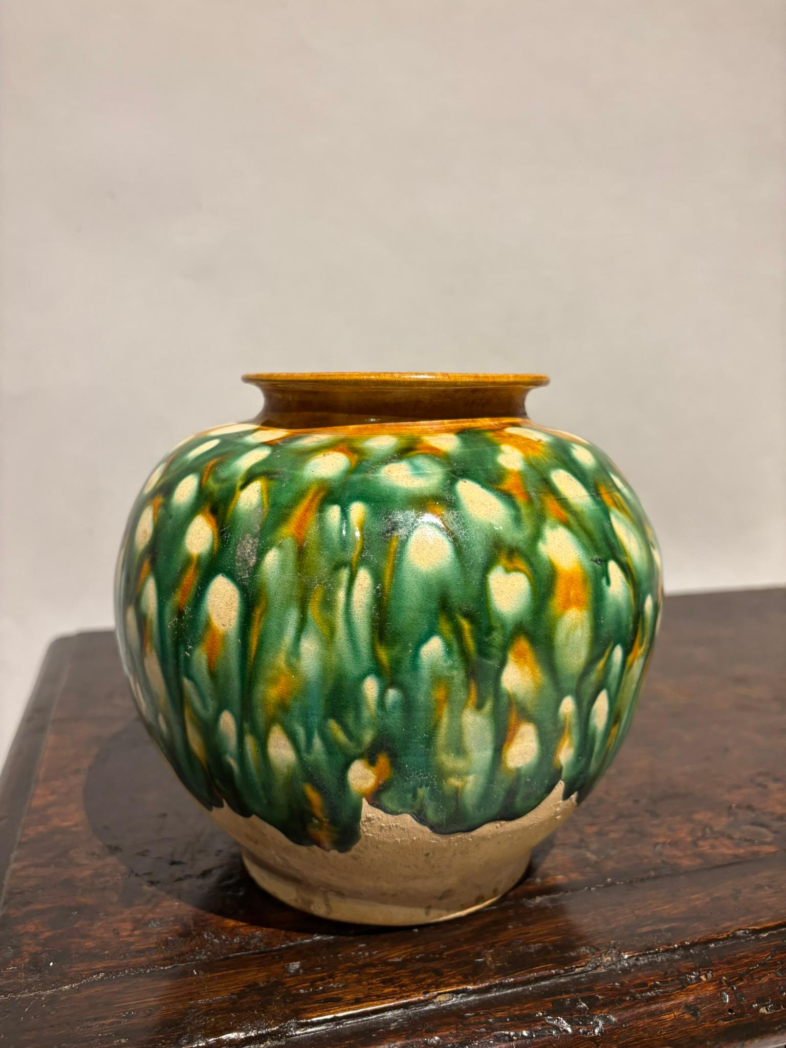 Chinese Tang Dynasty Style Sancai Glazed Ceramic Jar For Sale 2