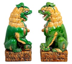 Chinese Sancai Glazed Ceramic Pho Dogs, Pair