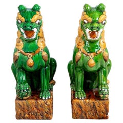 Perros Pho Chinos de Cerámica Esmaltada Sancai, Pareja