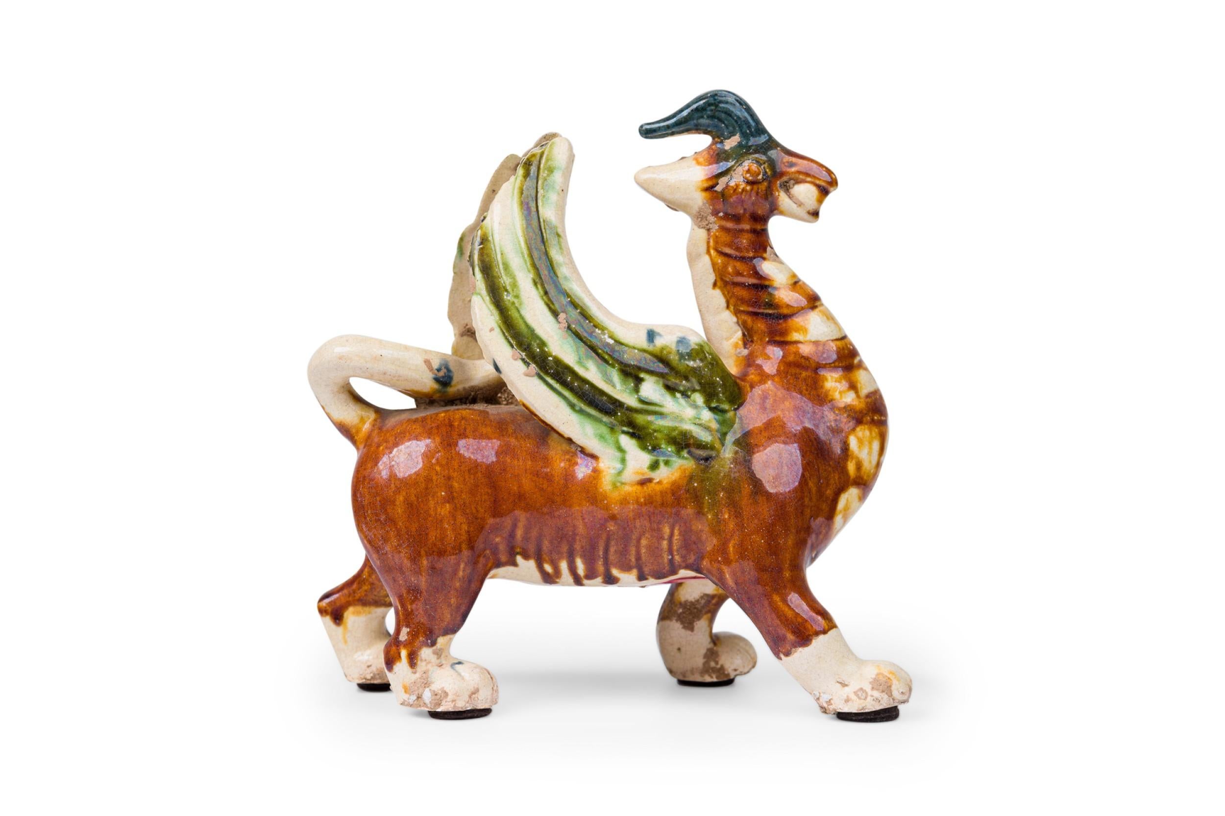 Chinese Sancai Glazed Ceramic Yinglong Winged Dragon Figurine For Sale 1