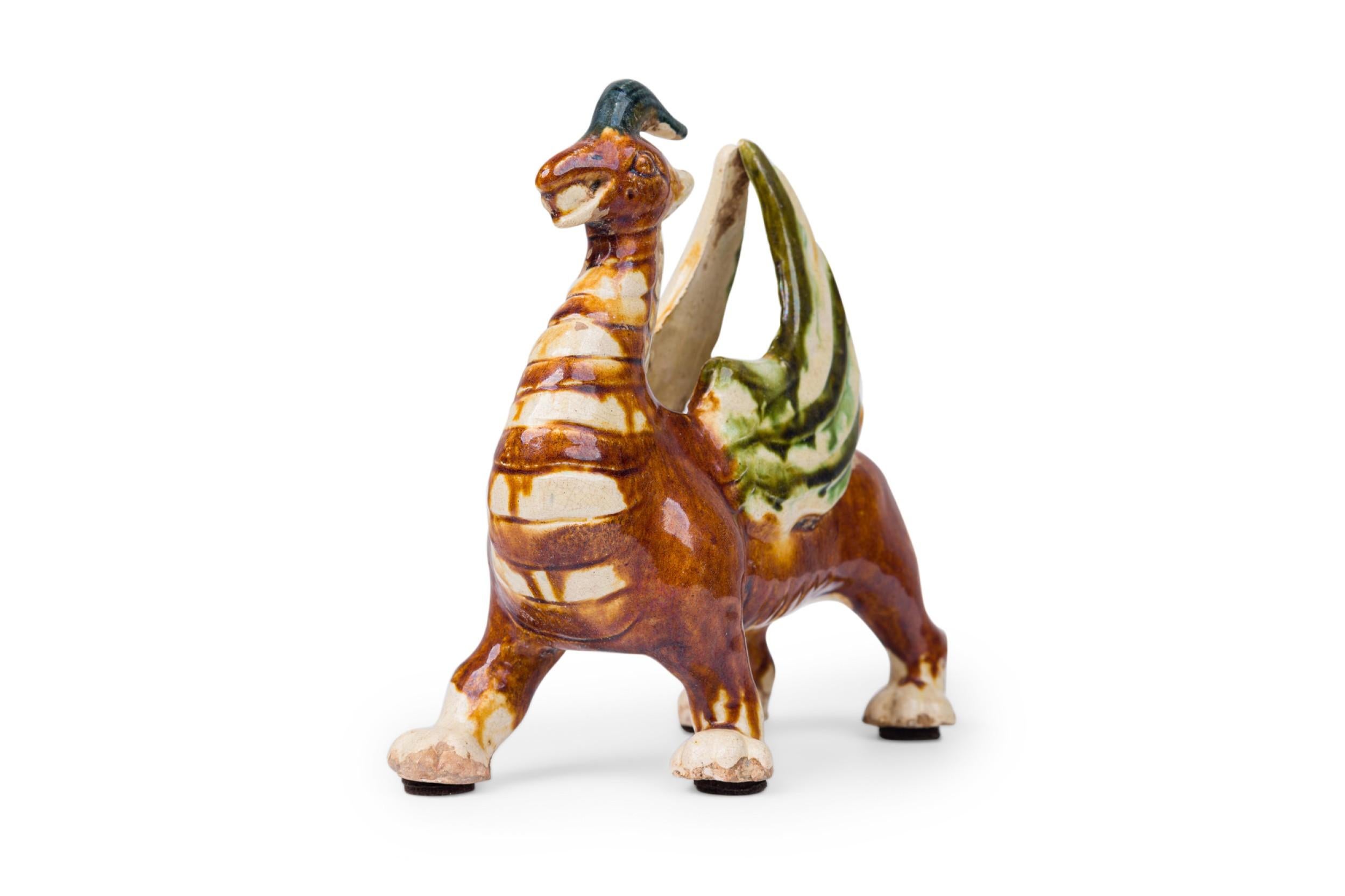 Chinese Sancai Glazed Ceramic Yinglong Winged Dragon Figurine For Sale 4