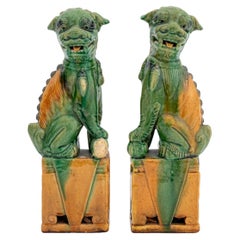 Chinese Sancai Glazed Foo Dog Bookends, Pair