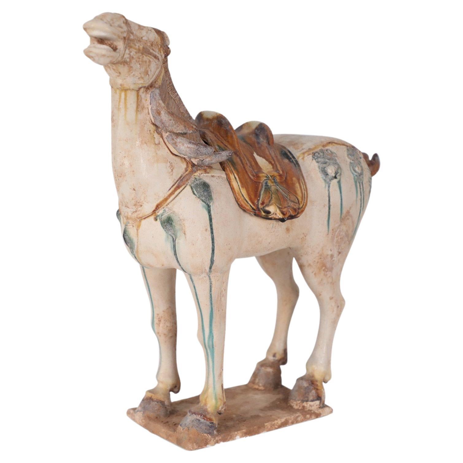 Chinese Sancai Glazed Tang Dynasty-Style Terra Cotta Horse Tomb Figure