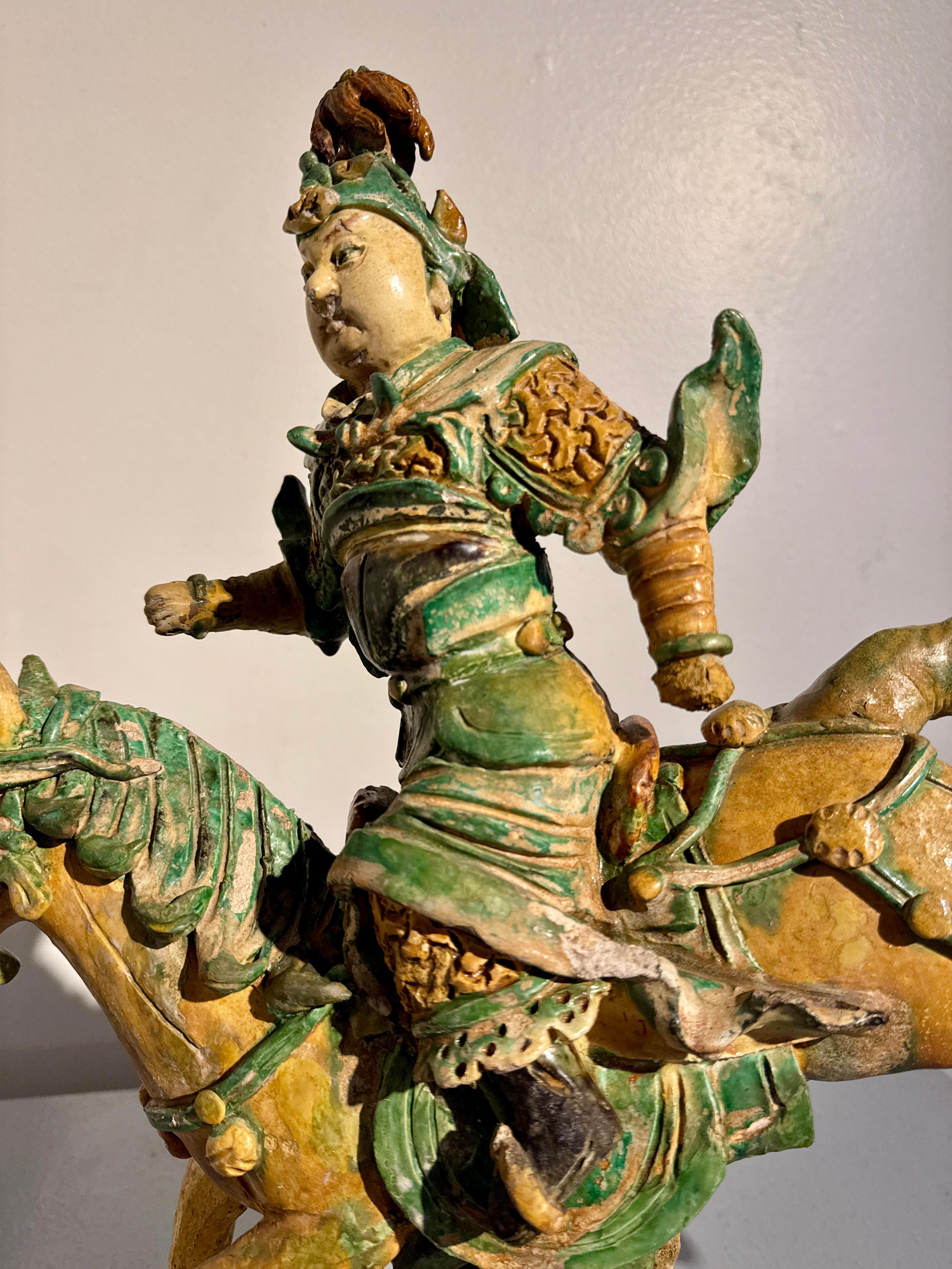 Chinese Sancai Glazed Warrior Roof Ridge Tile, Ming Dynasty, 17th Century, China For Sale 5