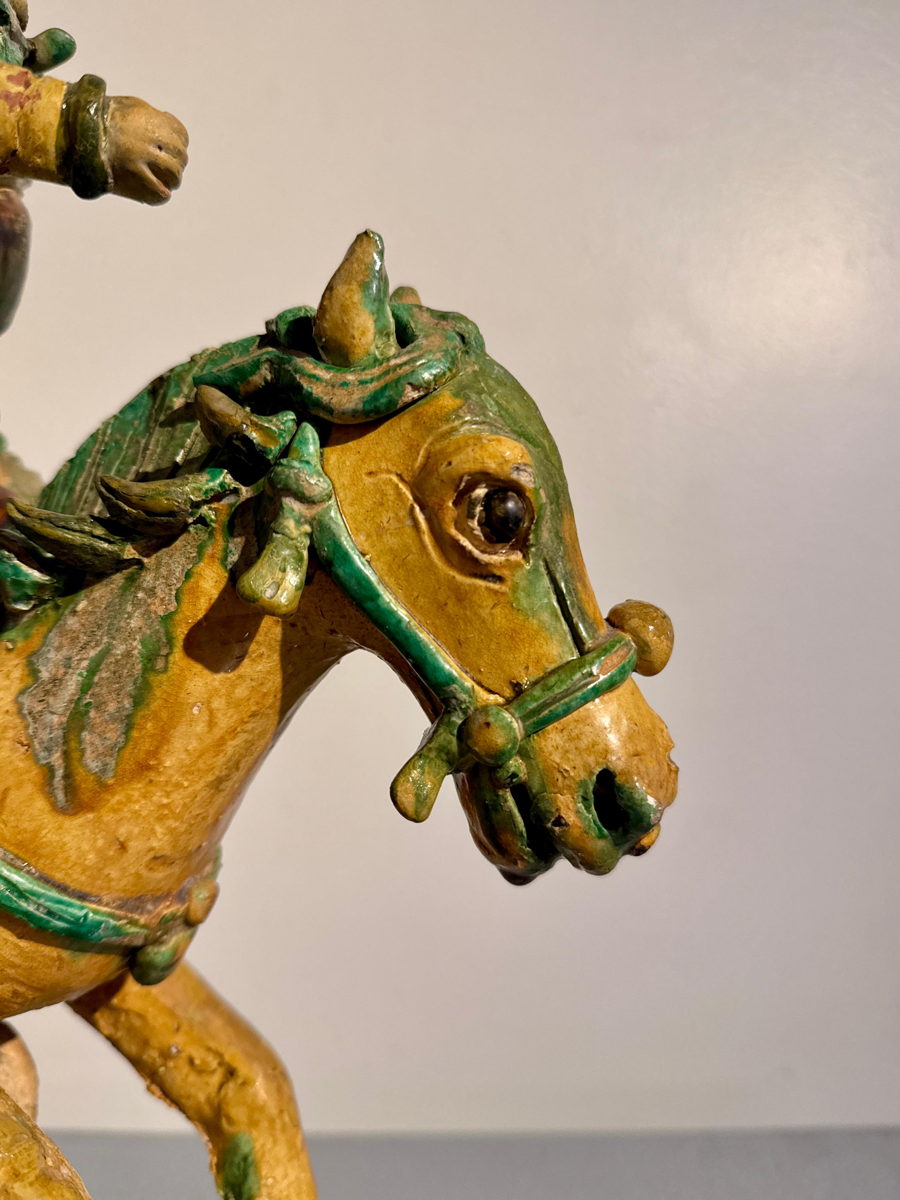 Chinese Sancai Glazed Warrior Roof Ridge Tile, Ming Dynasty, 17th Century, China For Sale 6