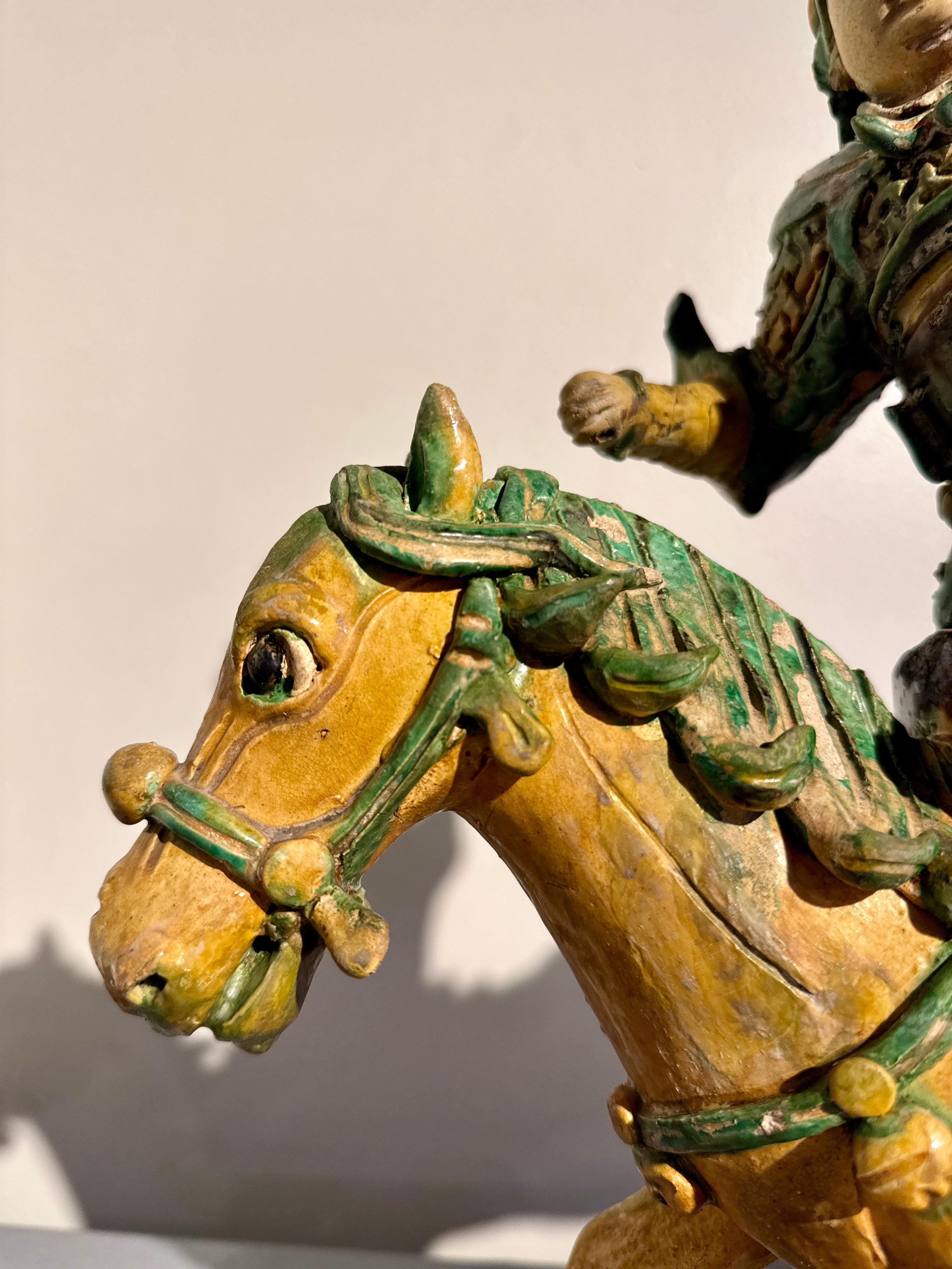 Chinese Sancai Glazed Warrior Roof Ridge Tile, Ming Dynasty, 17th Century, China For Sale 7