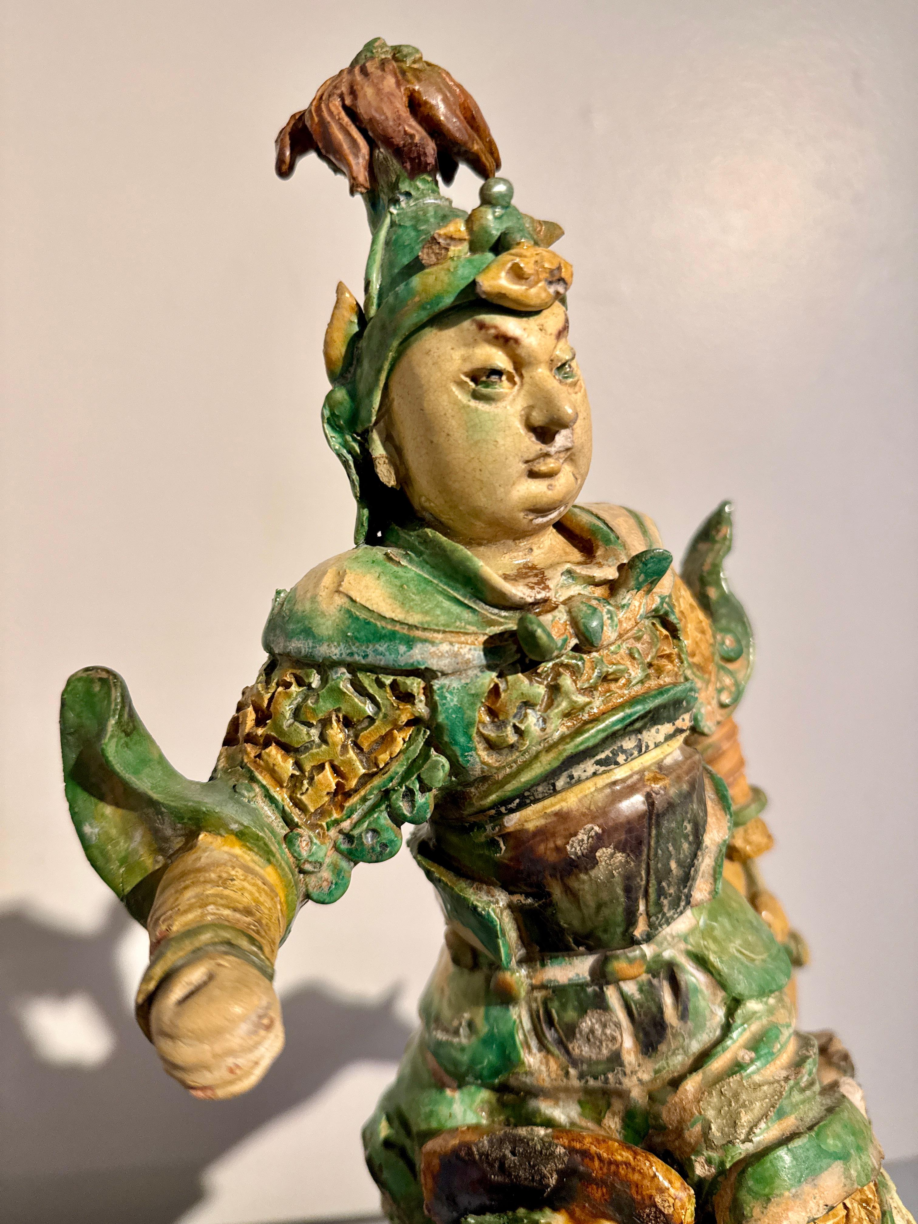 Chinese Sancai Glazed Warrior Roof Ridge Tile, Ming Dynasty, 17th Century, China For Sale 4