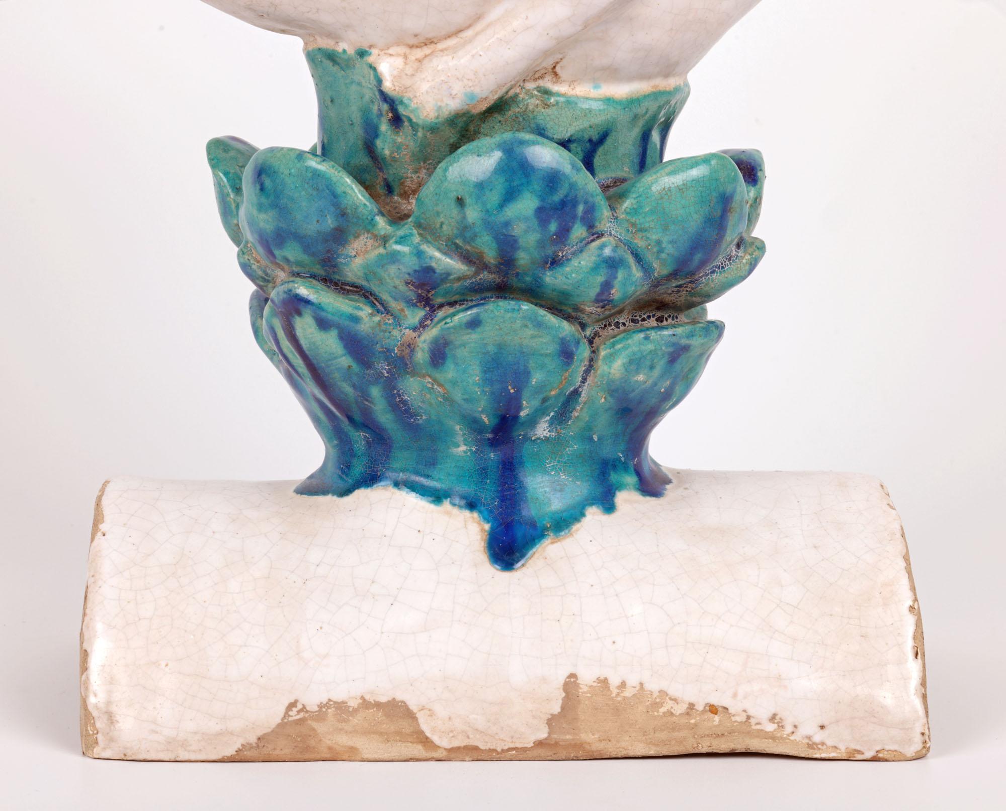 Glazed Chinese Sancai Guanyin Riding a Goose Pottery Roof Tile For Sale