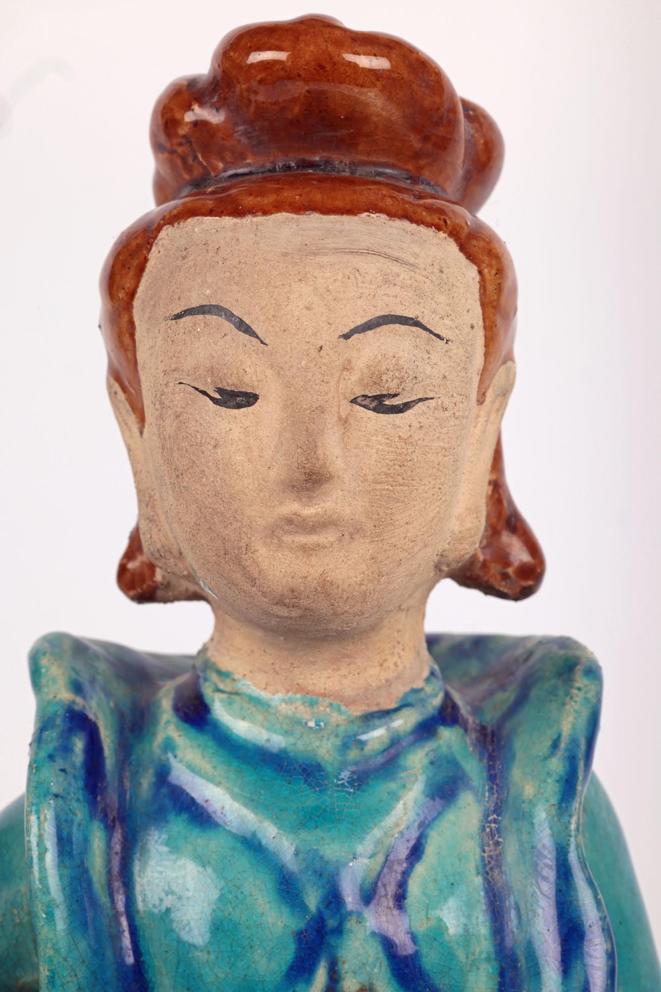Chinese Sancai Guanyin Riding a Goose Pottery Roof Tile For Sale 1