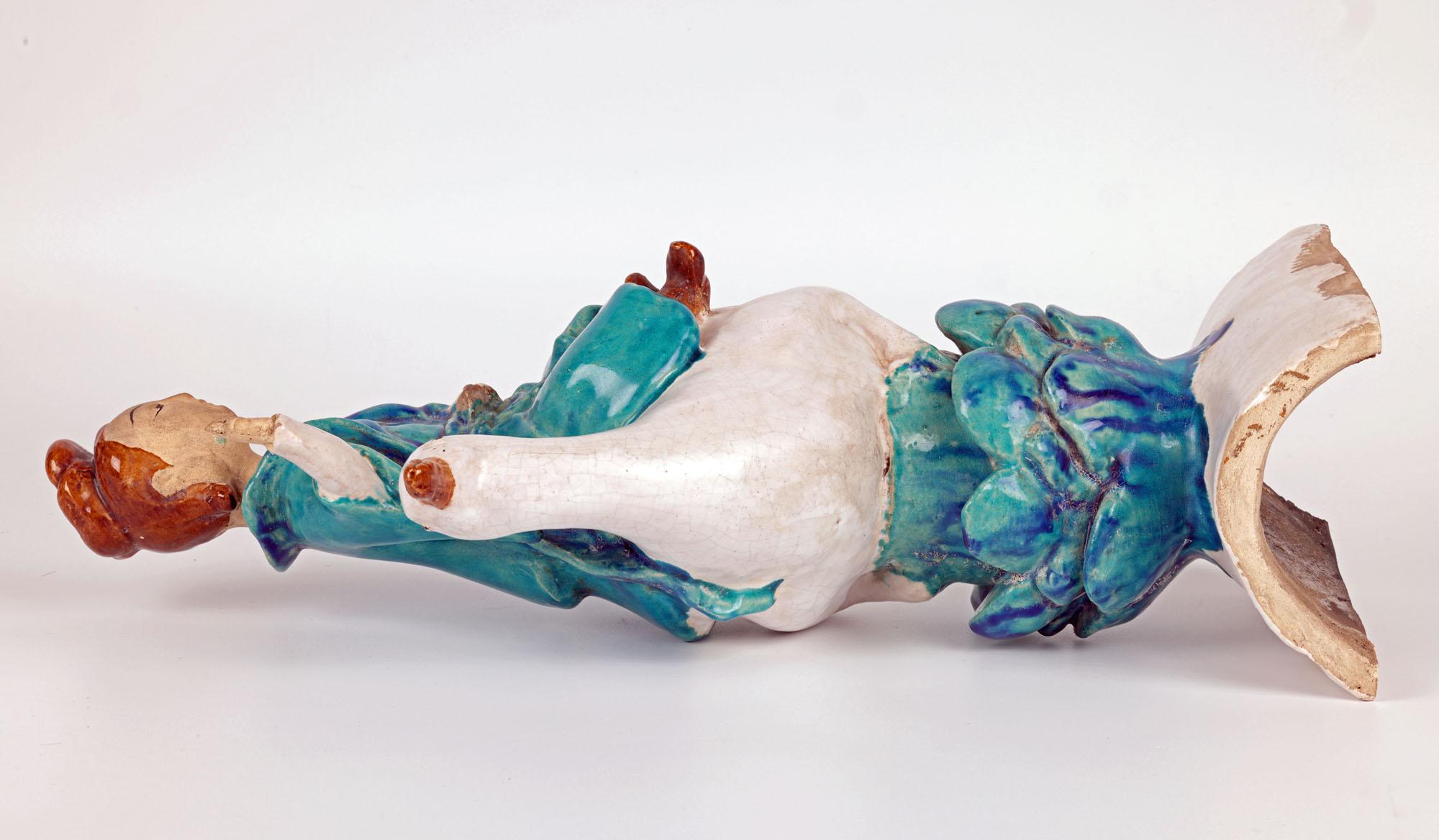 Chinese Sancai Guanyin Riding a Goose Pottery Roof Tile For Sale 2