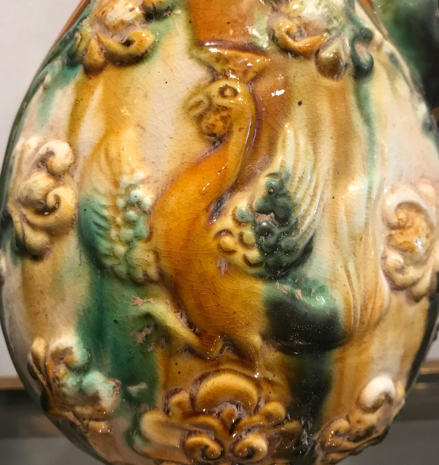 Tang Chinese Sancai Pottery Phoenix Form Ewer in Glazed Ceramic For Sale