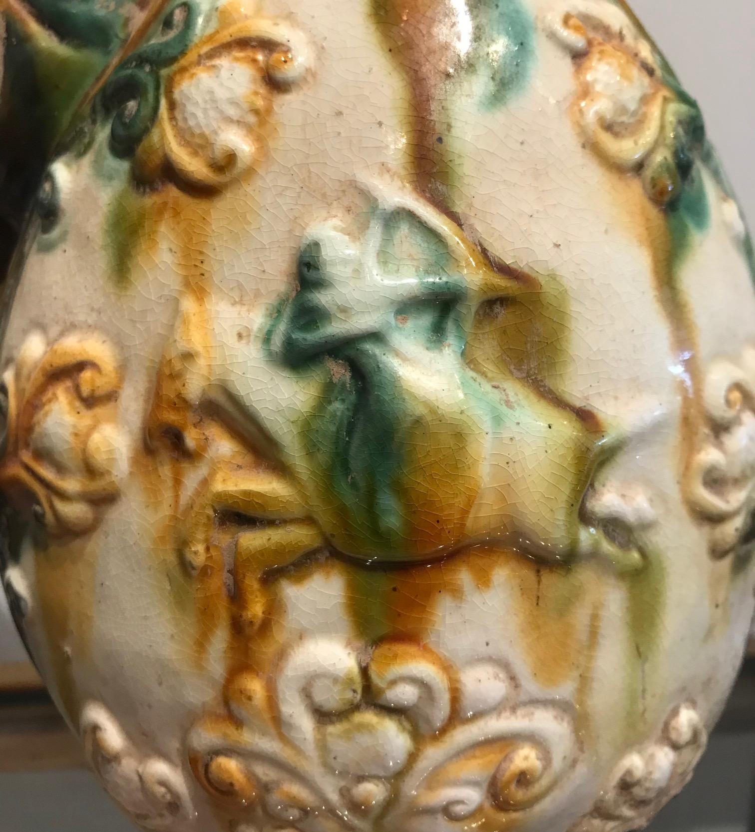 Chinese Sancai Pottery Phoenix Form Ewer in Glazed Ceramic In Good Condition For Sale In New York, NY