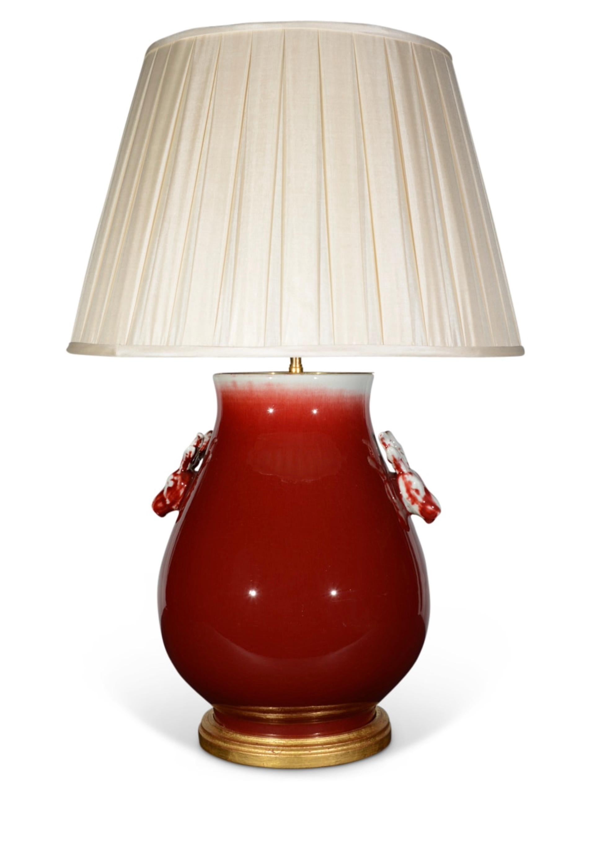Chinese Sang De Boeuf Deer Head Porcelain Table Lamp, circa 1900 In Good Condition For Sale In London, GB