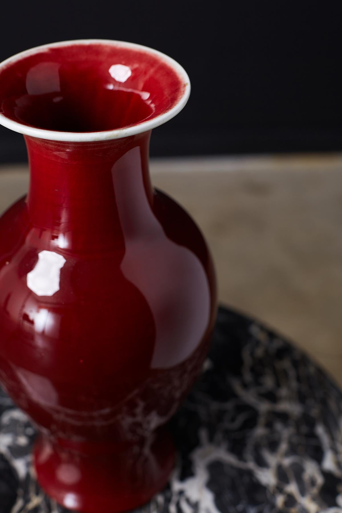 Chinese Sang de Boeuf Oxblood Glazed Porcelain Vase 2