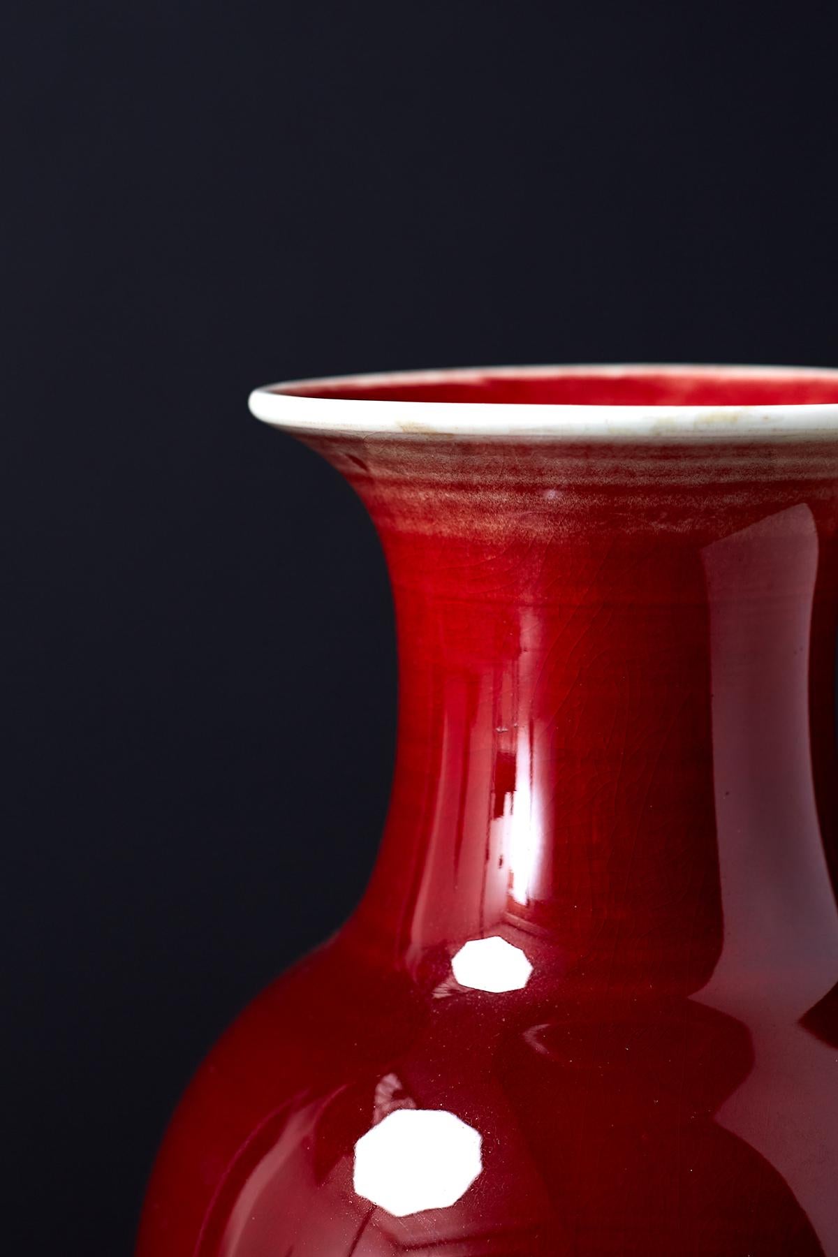 Chinese Sang de Boeuf Oxblood Glazed Porcelain Vase 3