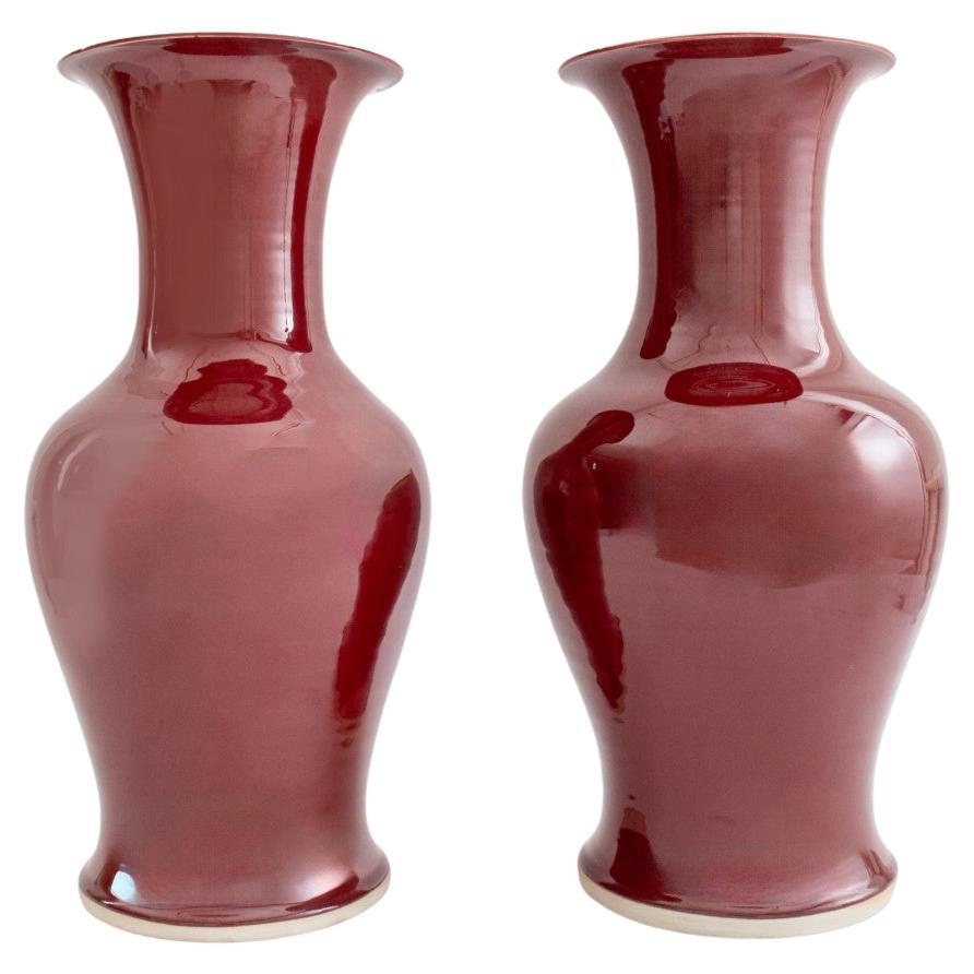 Chinese Sang de Boeuf Porcelain Vases, Pair For Sale