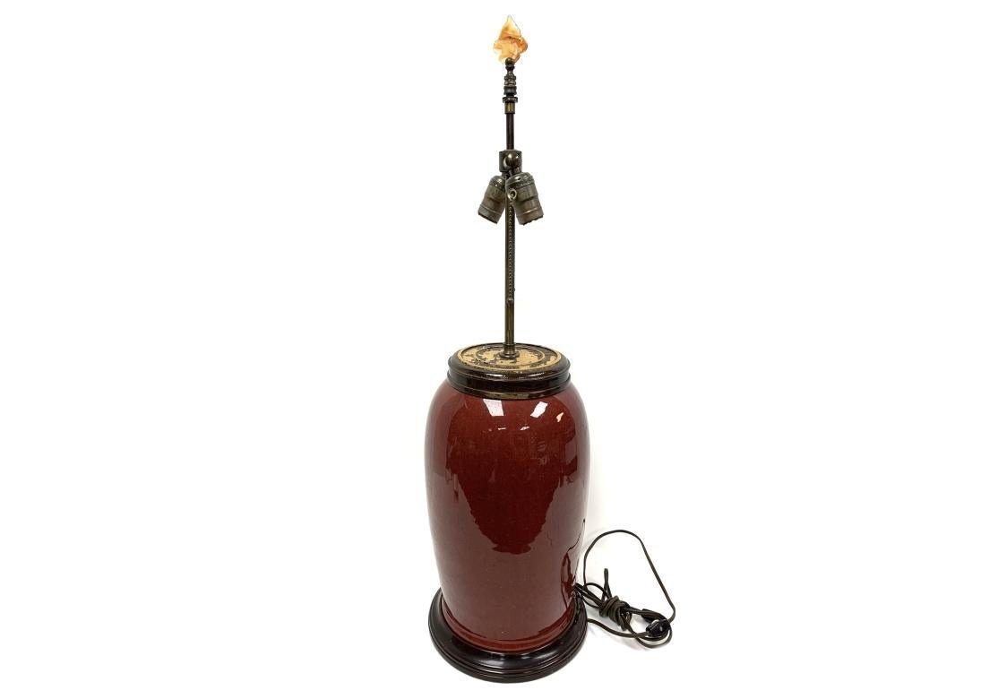 Chinese Sang De Bouef Glazed Pottery Vase Form Table Lamp For Sale 7