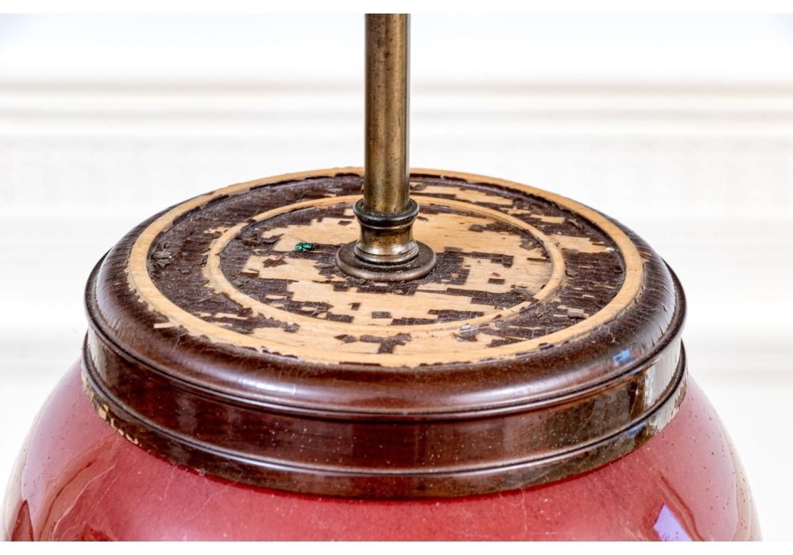 Chinese Sang De Bouef Glazed Pottery Vase Form Table Lamp In Distressed Condition For Sale In Bridgeport, CT