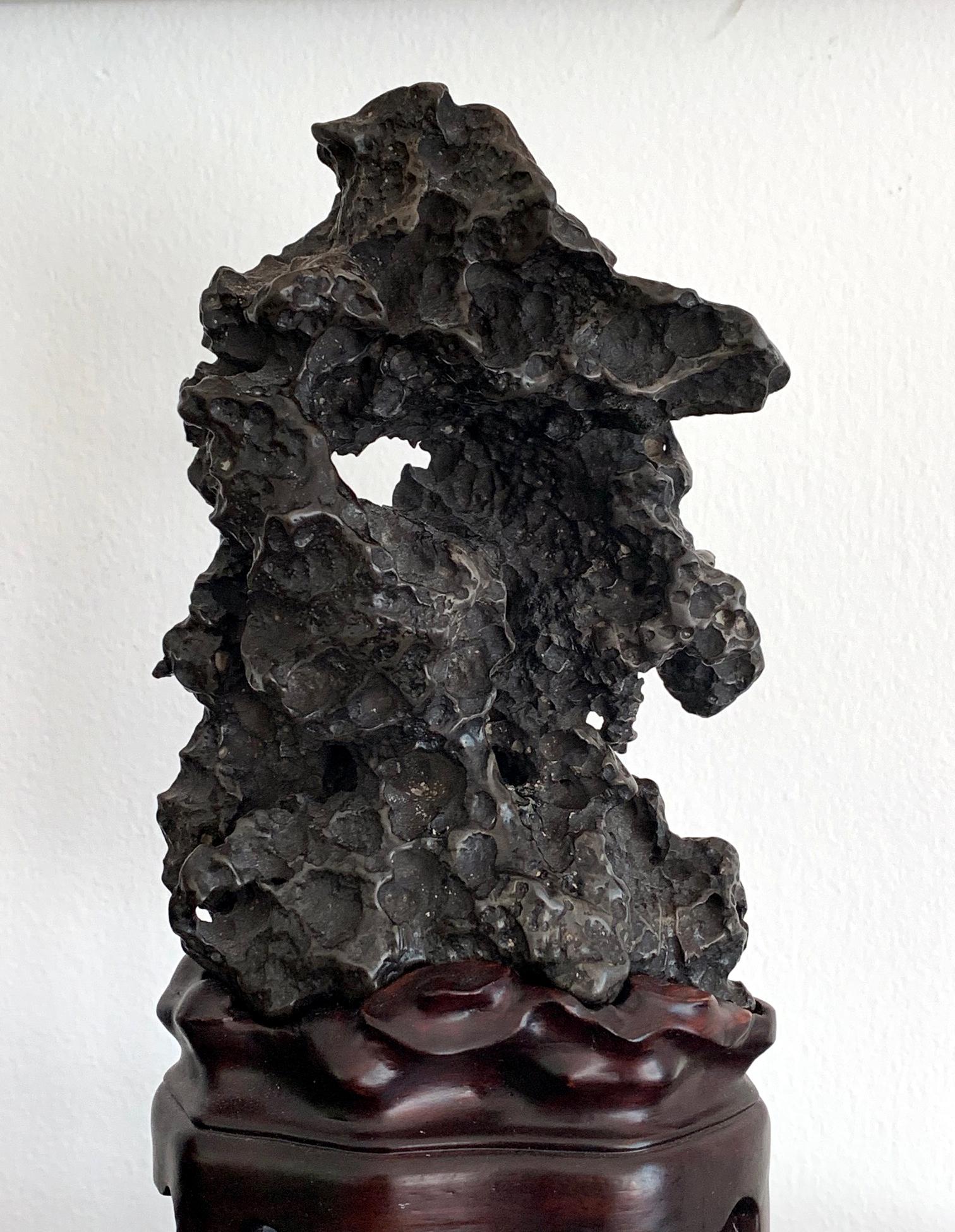 Chinese Scholar Rock in Metal Form on Display Stand 6
