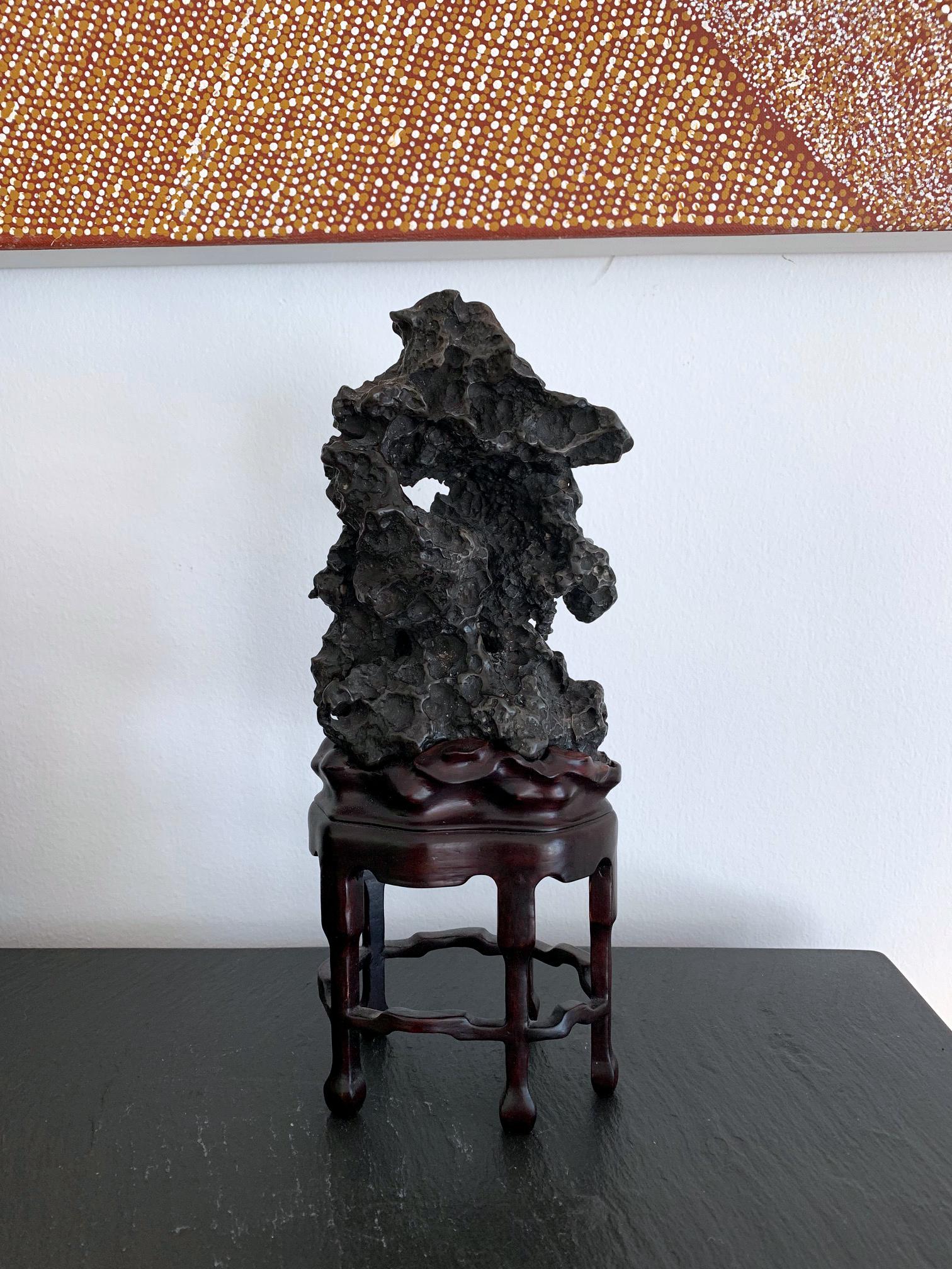 Chinese Scholar Rock in Metal Form on Display Stand 7