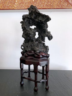 Chinese Scholar Rock in Metal Form on Display Stand