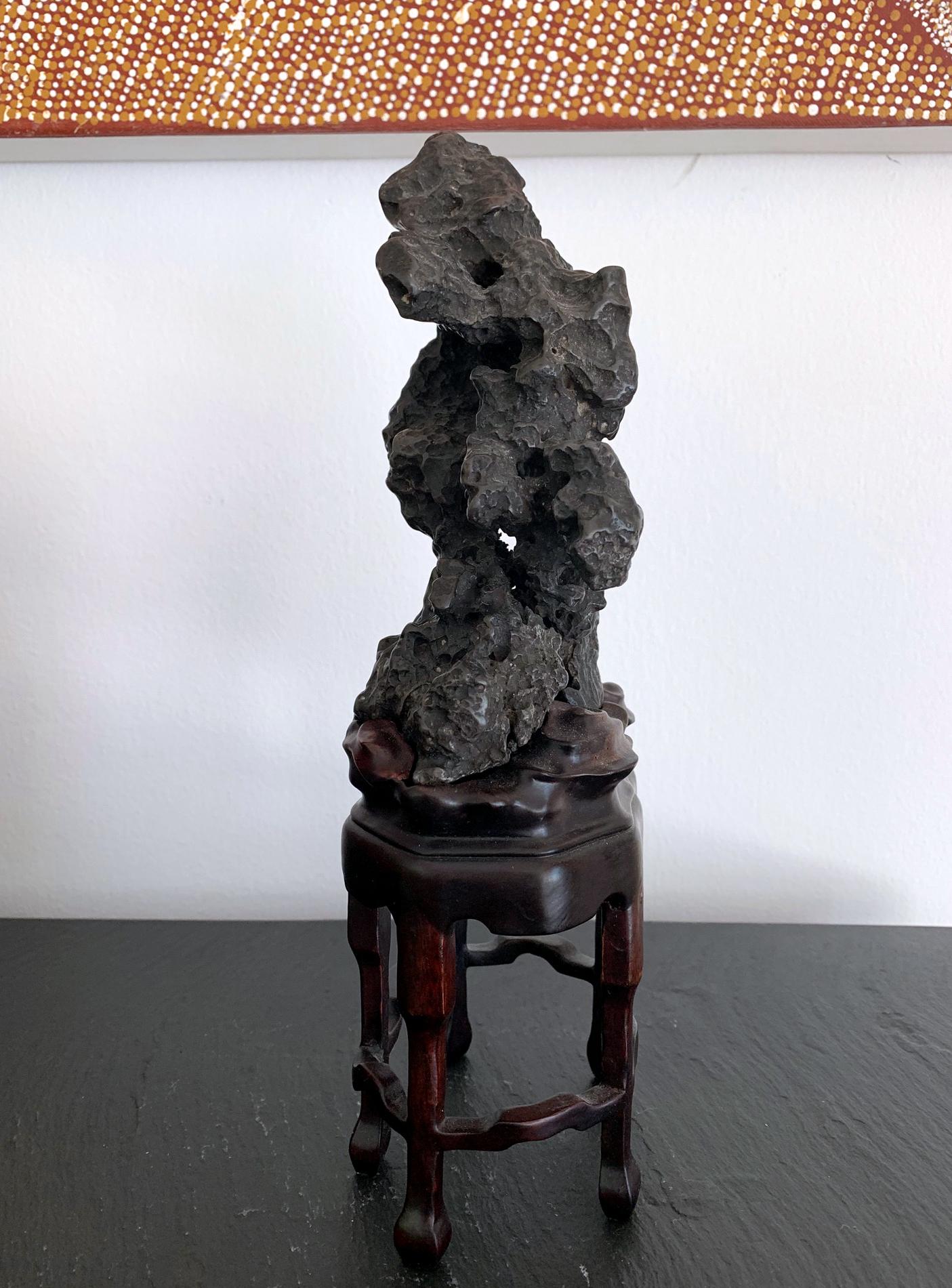 Chinese Export Chinese Scholar Rock in Metal Form on Display Stand