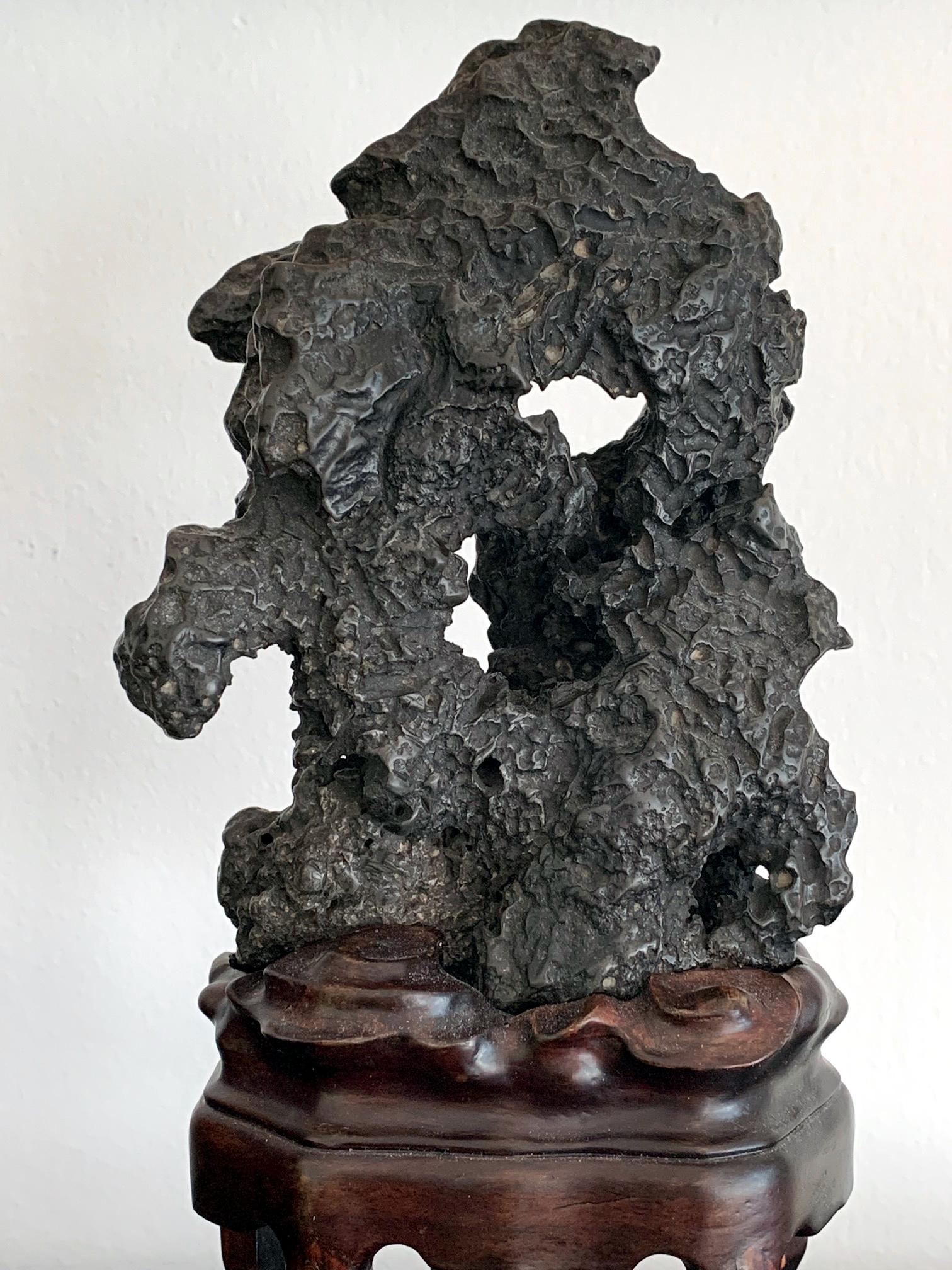 Chinese Scholar Rock in Metal Form on Display Stand 2