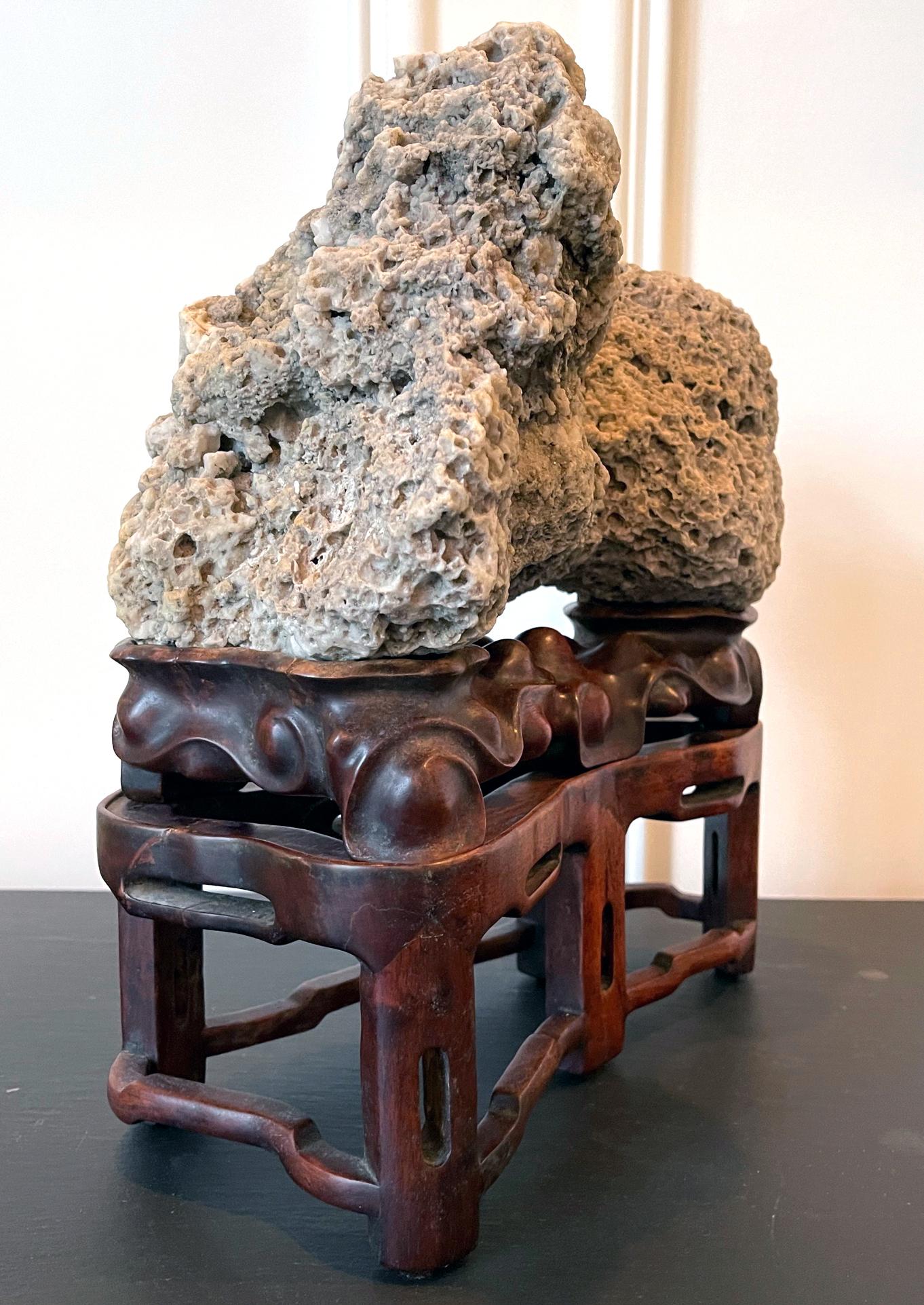 Chinese Export Chinese Scholar Rock Kun Stone on Display Stand For Sale