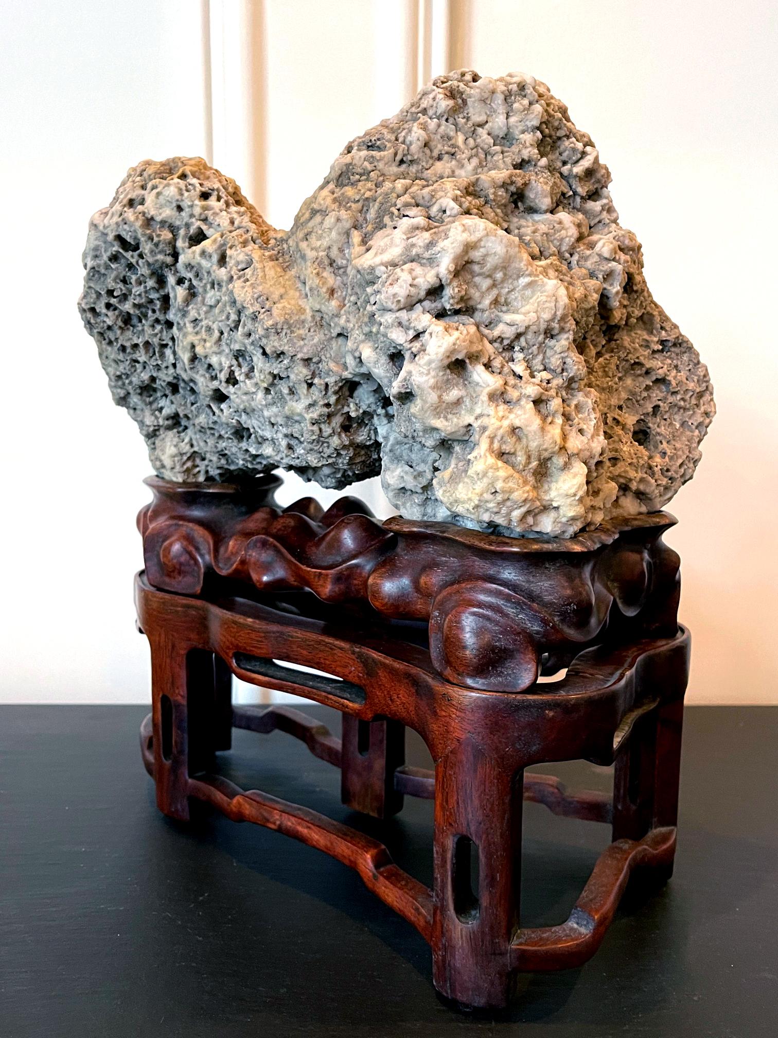 20th Century Chinese Scholar Rock Kun Stone on Display Stand For Sale