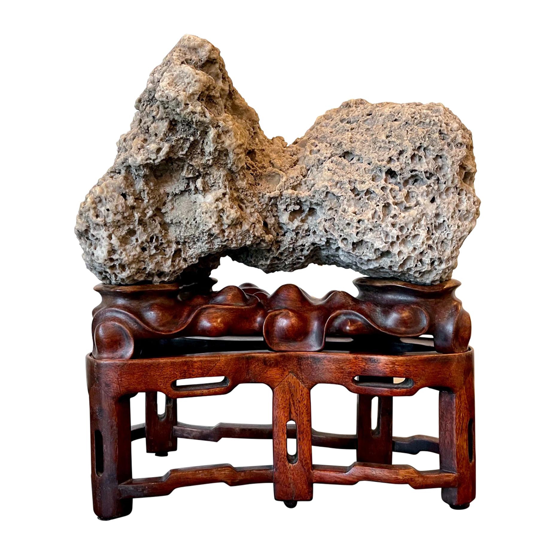 Chinese Scholar Rock Kun Stone on Display Stand For Sale