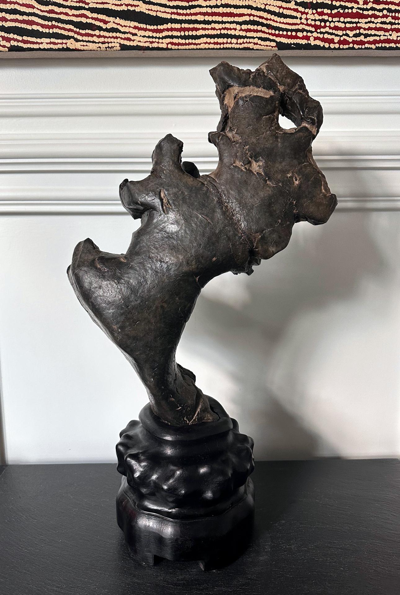 Qing Pierre d'érudit chinoise Lingbi Stone sur Stand en vente