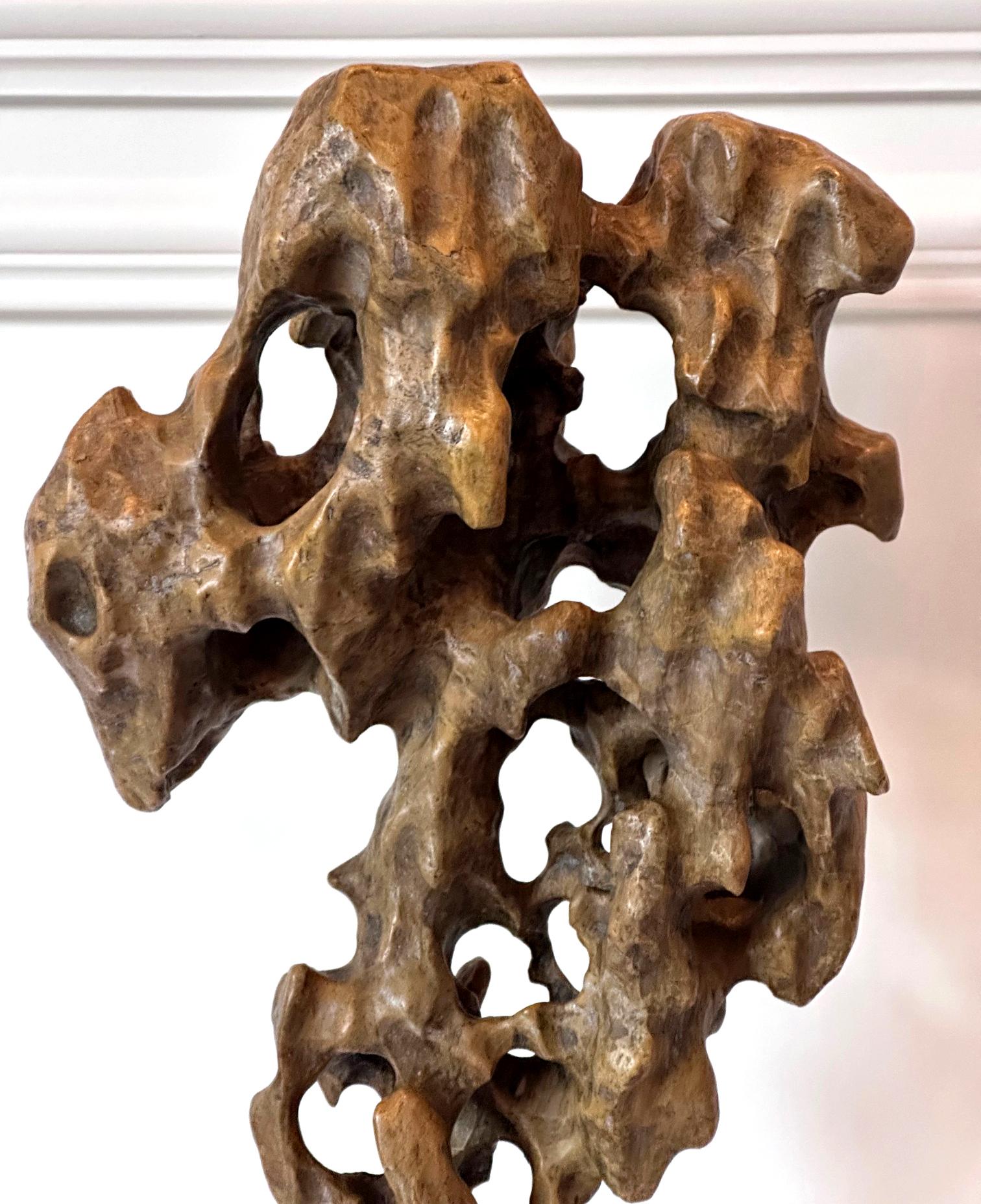 Chinese Scholar Rock Yellow Taihu Stone on Wood Stand For Sale 3