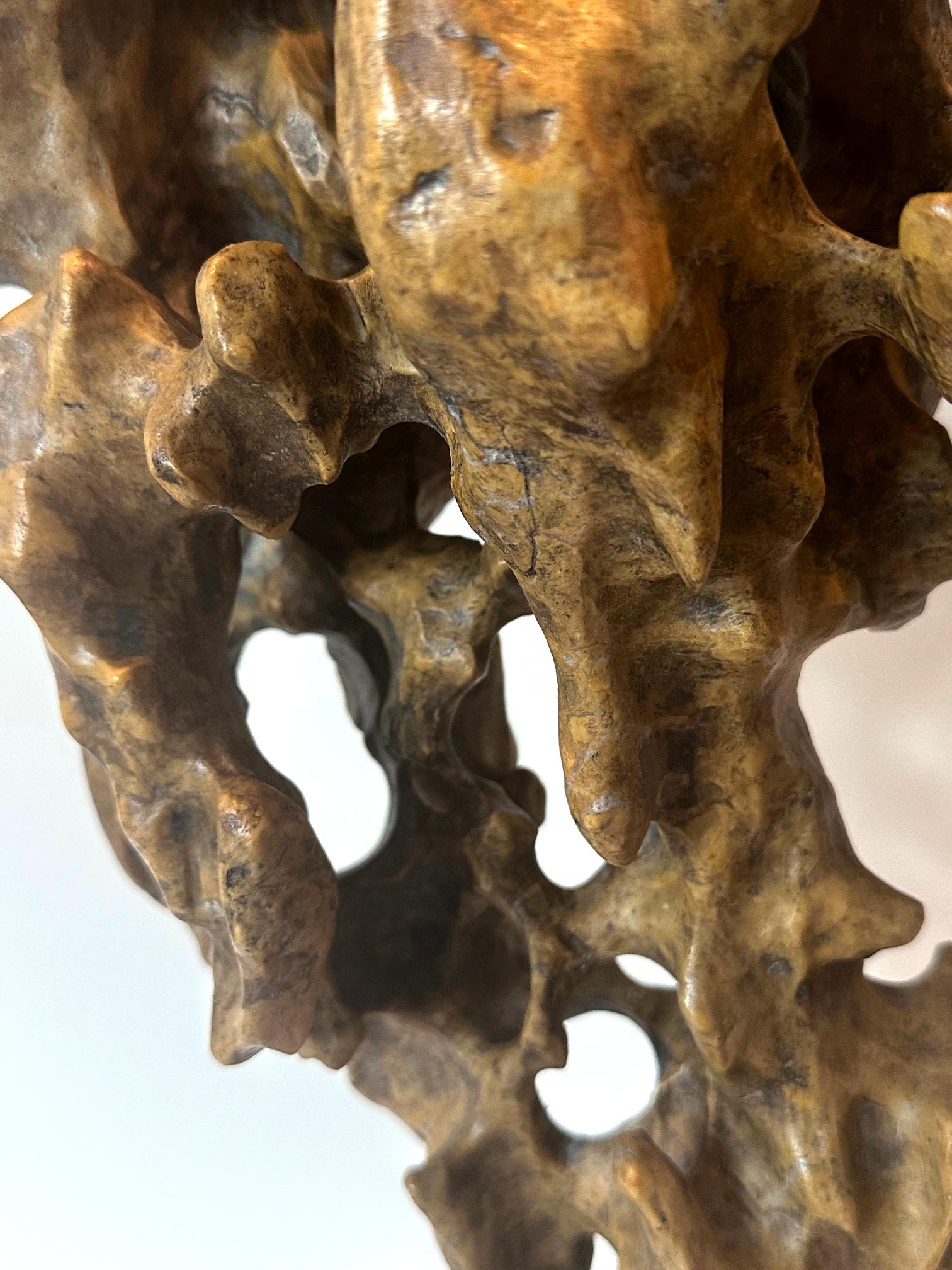 Chinese Scholar Rock Yellow Taihu Stone on Wood Stand For Sale 5