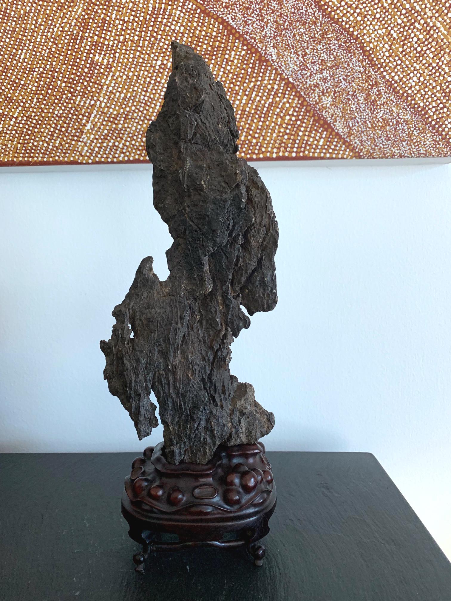 Yingde stone was harvested from from Guangdong province in Southern China, one of the four famous types of Chinese scholar stone (also known as Gongshi, meditation stone or spirited stone). Yingde stone is priced for its wrinkled sculptural form