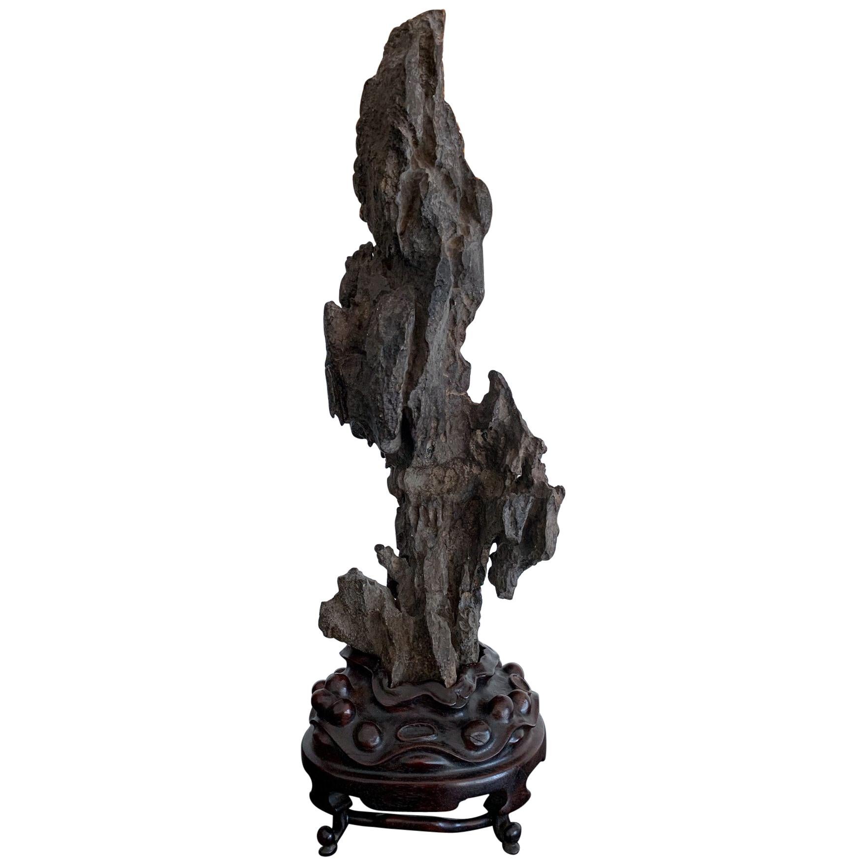 Chinese Scholar Rock Yingde Stone on Stand