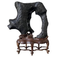 Chinese Scholar Stone Arched Lingbi Rock on Display Stand