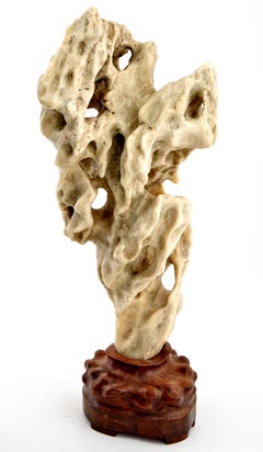 Chinese Scholar Stone from Taihu Lake on Display Stand