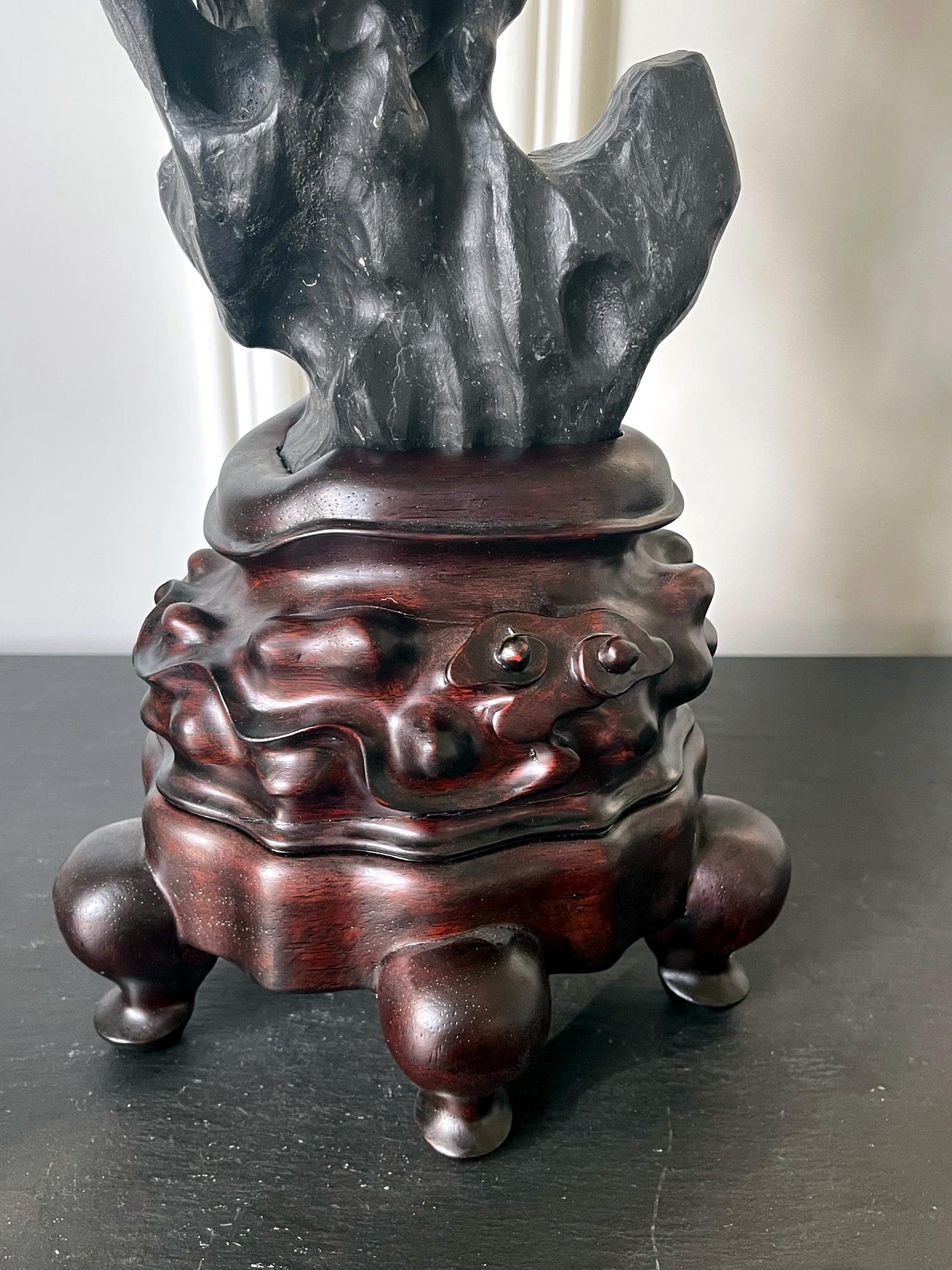 Chinese Scholar Stone Meditation Rock on Wood Stand 6