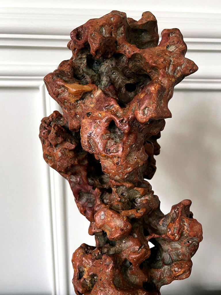 Chinese Scholar Stone Rare Red Taihu Rock on Display Stand For Sale at ...