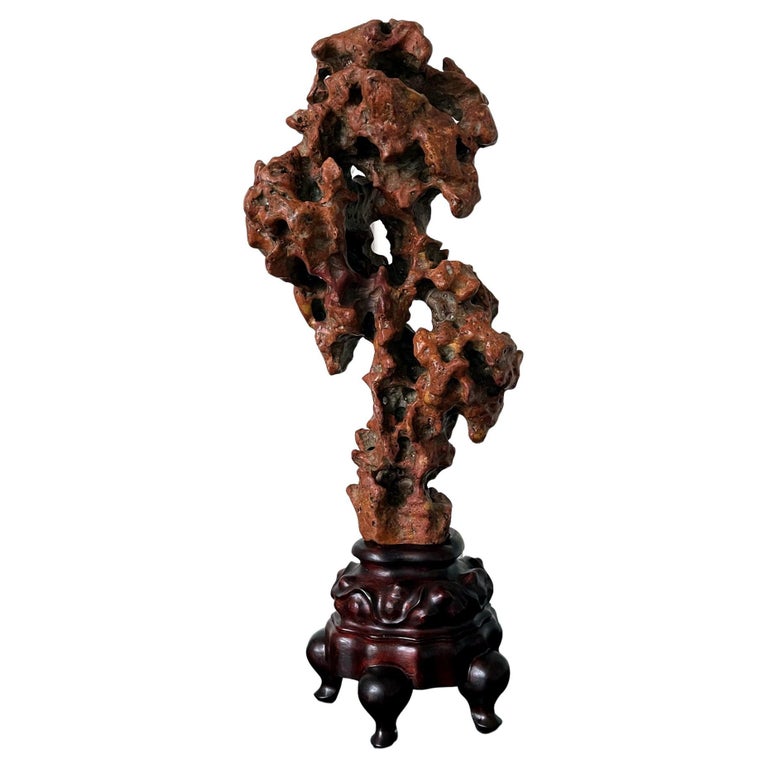Chinese Scholar Stone Rare Red Taihu Rock on Display Stand For Sale at ...