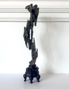 Chinese Scholar Stone Tall Slender Lingbi Rock on Display Stand