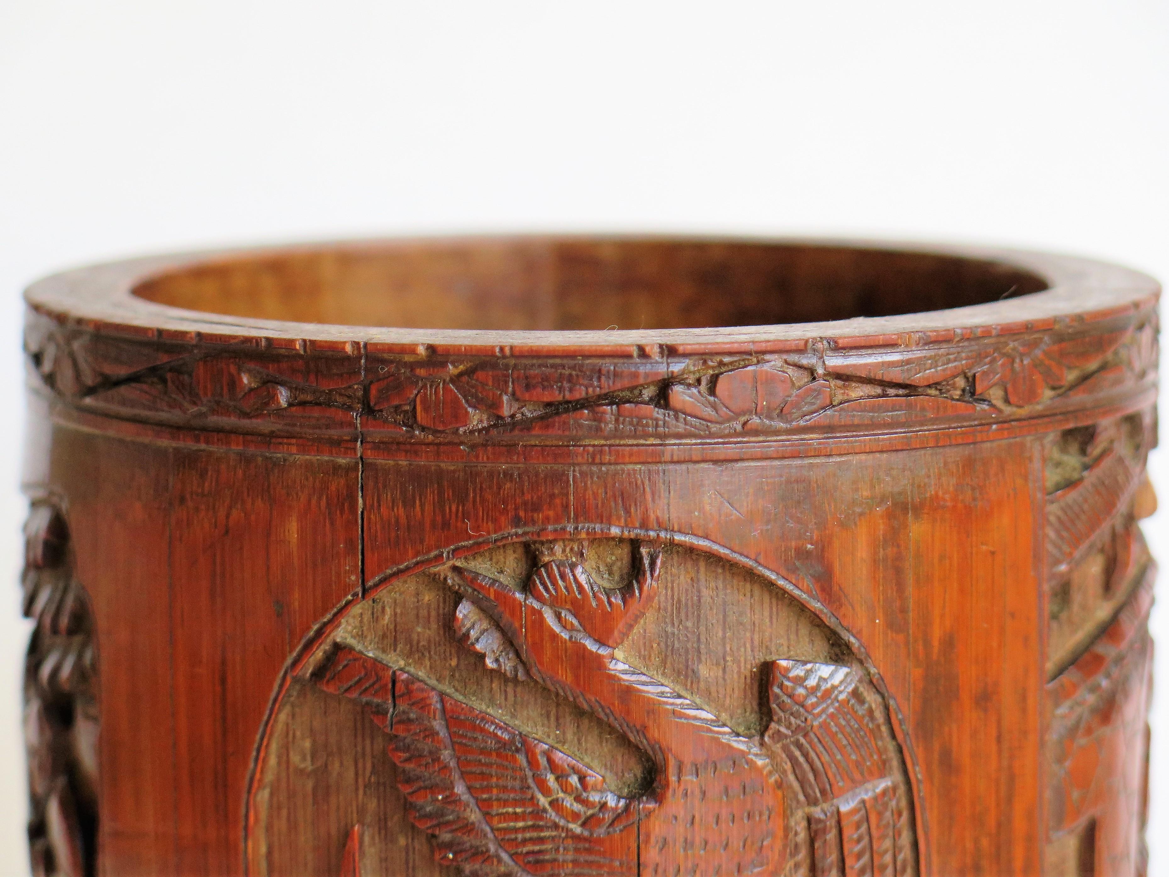 Chinese Brush Pot or Bitong in Bamboo Finely Carved & Signed, Early 19thC. Qing 7