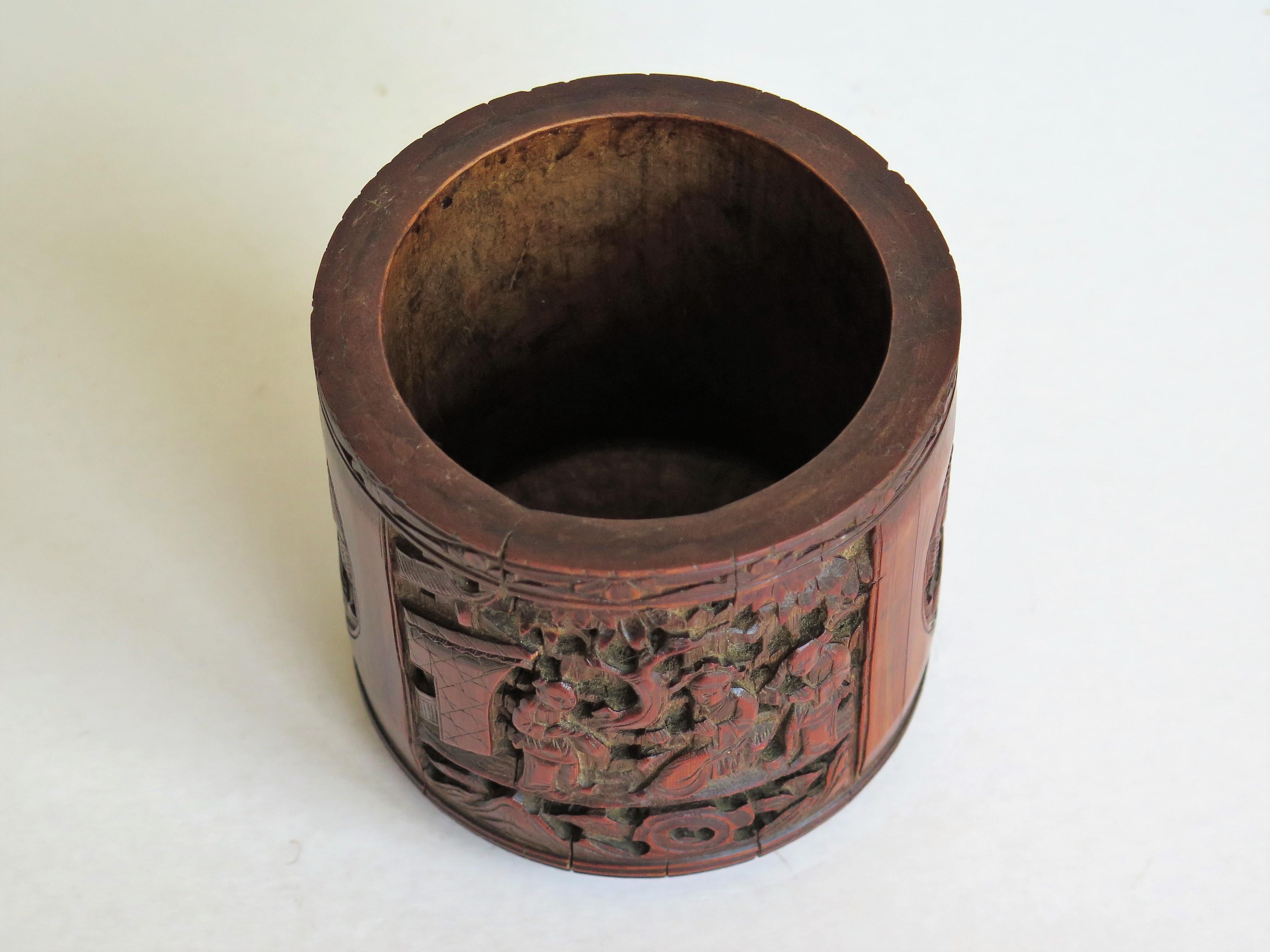 Chinese Brush Pot or Bitong in Bamboo Finely Carved & Signed, Early 19thC. Qing 8