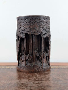 Chinese Scholar's Bamboo Tea Caddy with Literati Figures, Late Qing Dynasty